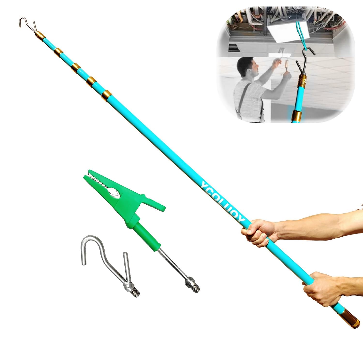 17ft Carbon Fiber Telescopic Pole for Cable Wire Pulling & Pushing - Multi-Section Locking System for Coax Electric Line Installation | Perfect for Electricians, Network Technicians & DIY Home Projects