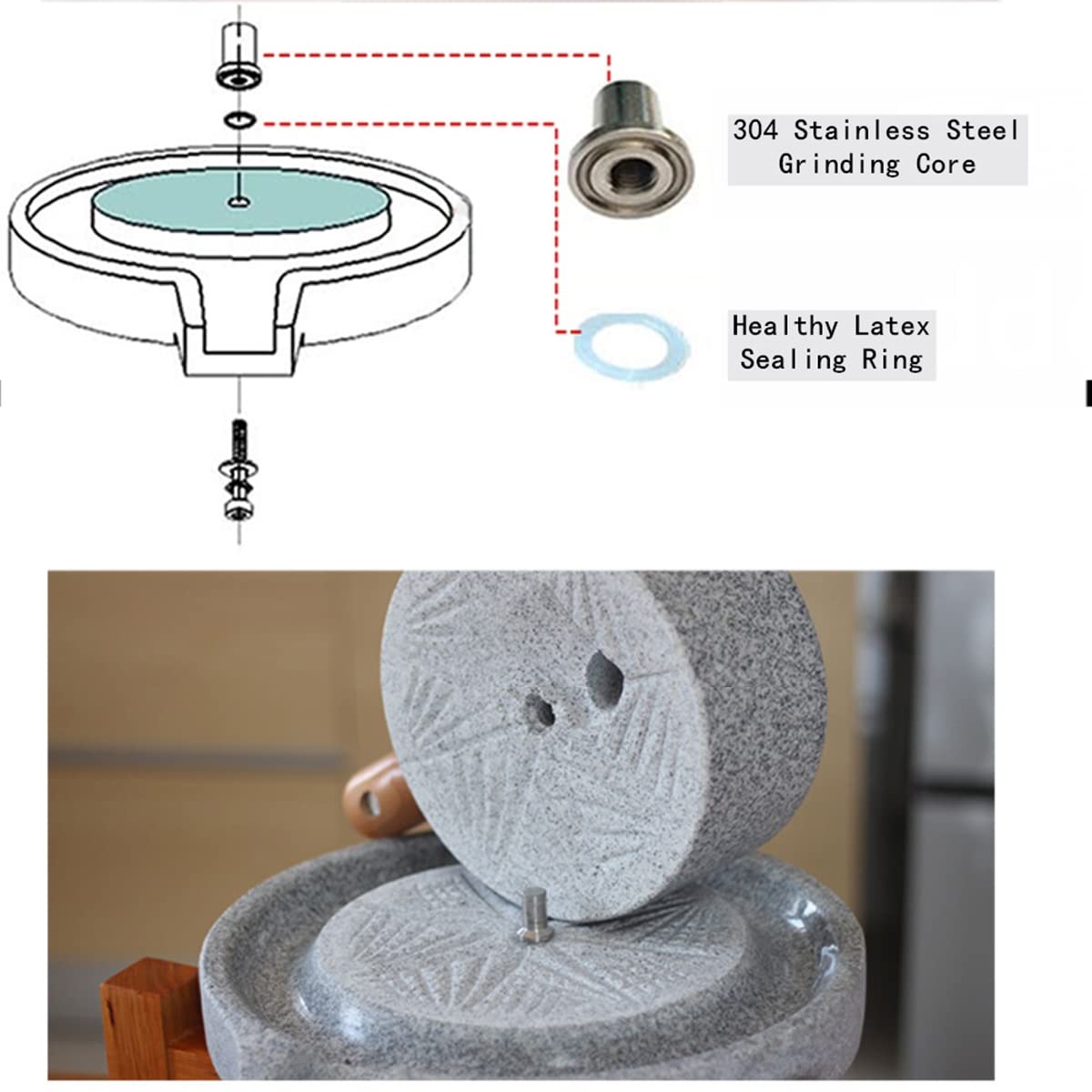 Premium Manual Granite Stone Mill - Hand Crank Grain Grinder for Dry & Wet Flour - Natural Wheat, Corn & Nut Grinder with Wooden Stand (7.87x11.8in) - Perfect for Homemade Bread, Artisan Baking & Organic Cooking