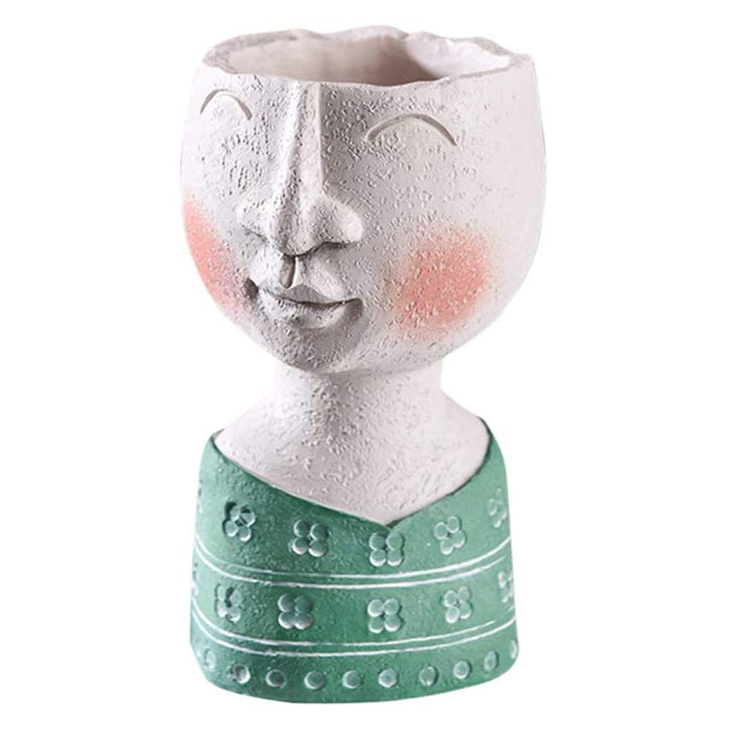 HELYZQ Handmade Resin Face Sculpture Flower Pot Vase - Unique Art Portrait Planter for Home & Garden Decor - Perfect for Living Room, Bedroom, Office Desk Decorations
