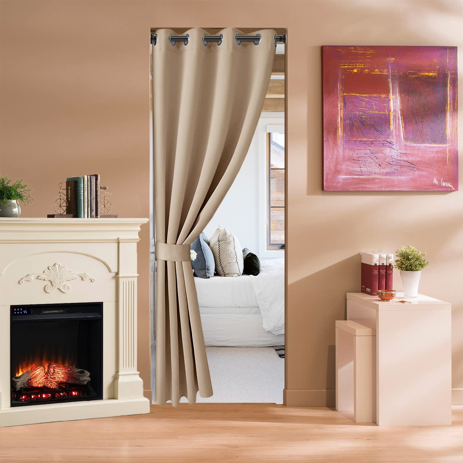 Blackout Curtain Panels for Bedroom - Wood Color Room Divider for Kitchen/Living Room or Bedroom/Bathroom - Retractable Faux Accordion Door Covering - Perfect for Privacy, Light Control & Room Separation