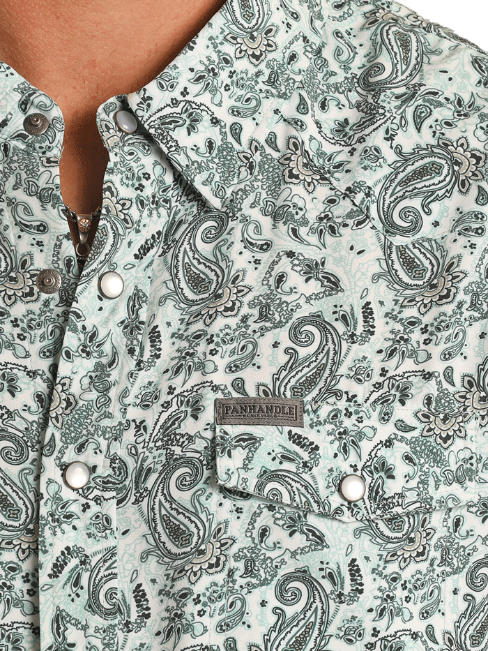 Panhandle TMN2S03503 Men's Long Sleeve Performance Shirt - Stylish Paisley Print, Breathable & Moisture-Wicking, Turquoise Blue - Perfect for Outdoor Activities, Casual Wear & Work