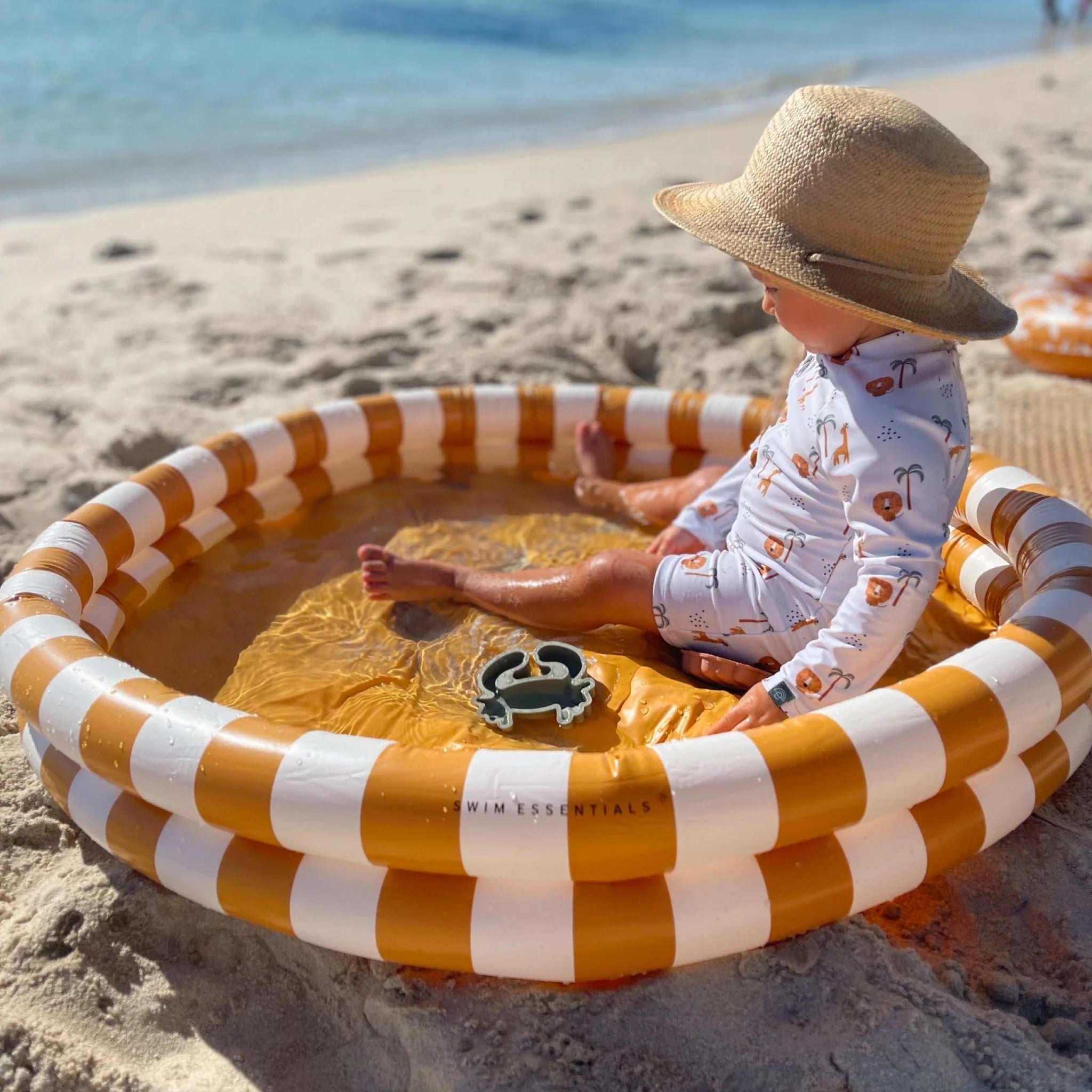 Best Inflatable Kids Pool for Summer Fun - 100cm Yellow Stripes Swimming Pool for Toddlers & Children | Perfect for Backyard, Beach, and Outdoor Water Play