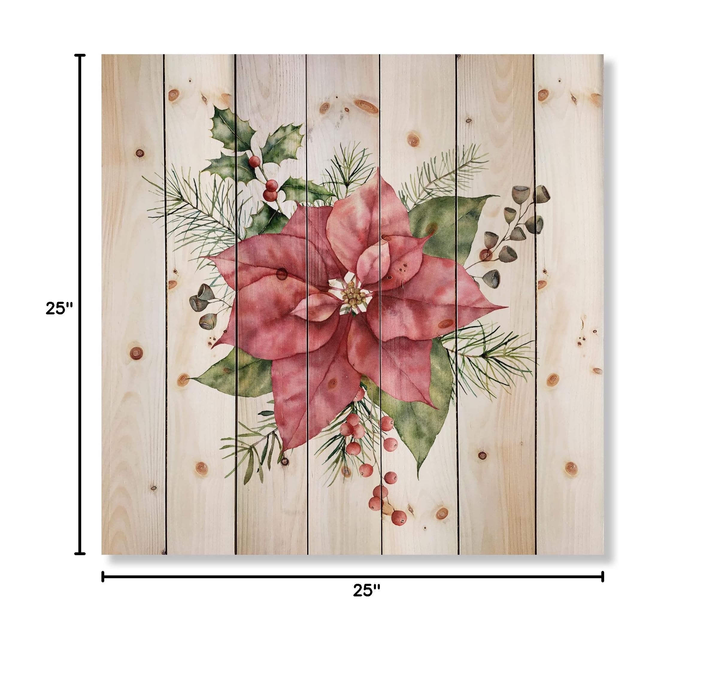 Holly Mistletoe Christmas Wood Wall Decor - Red Floral Pine Art for Holiday Home Decor