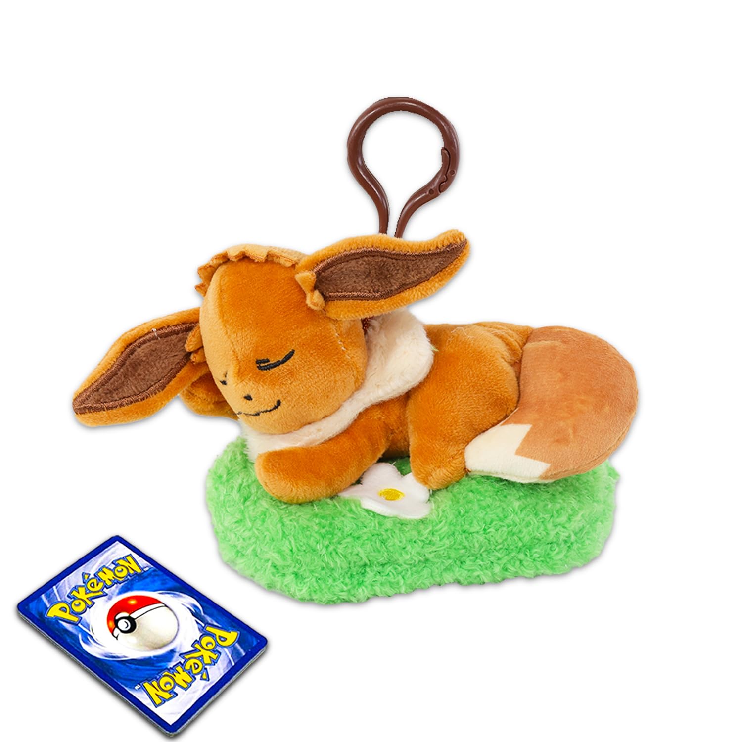 Nintendo Sleeping Eevee Plush Keychain Set with Pokemon Cards - Cute Collectible Pokemon Plush Toy for Backpack, Keychain, Gift & Anime Decor | Perfect for Fans, Kids, Travel & Home Display