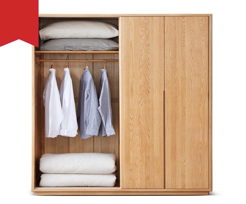 Solid Oak Wood Sliding Door Wardrobe - Durable & Stylish Closet Storage for Bedroom, Living Room, and Office Organization