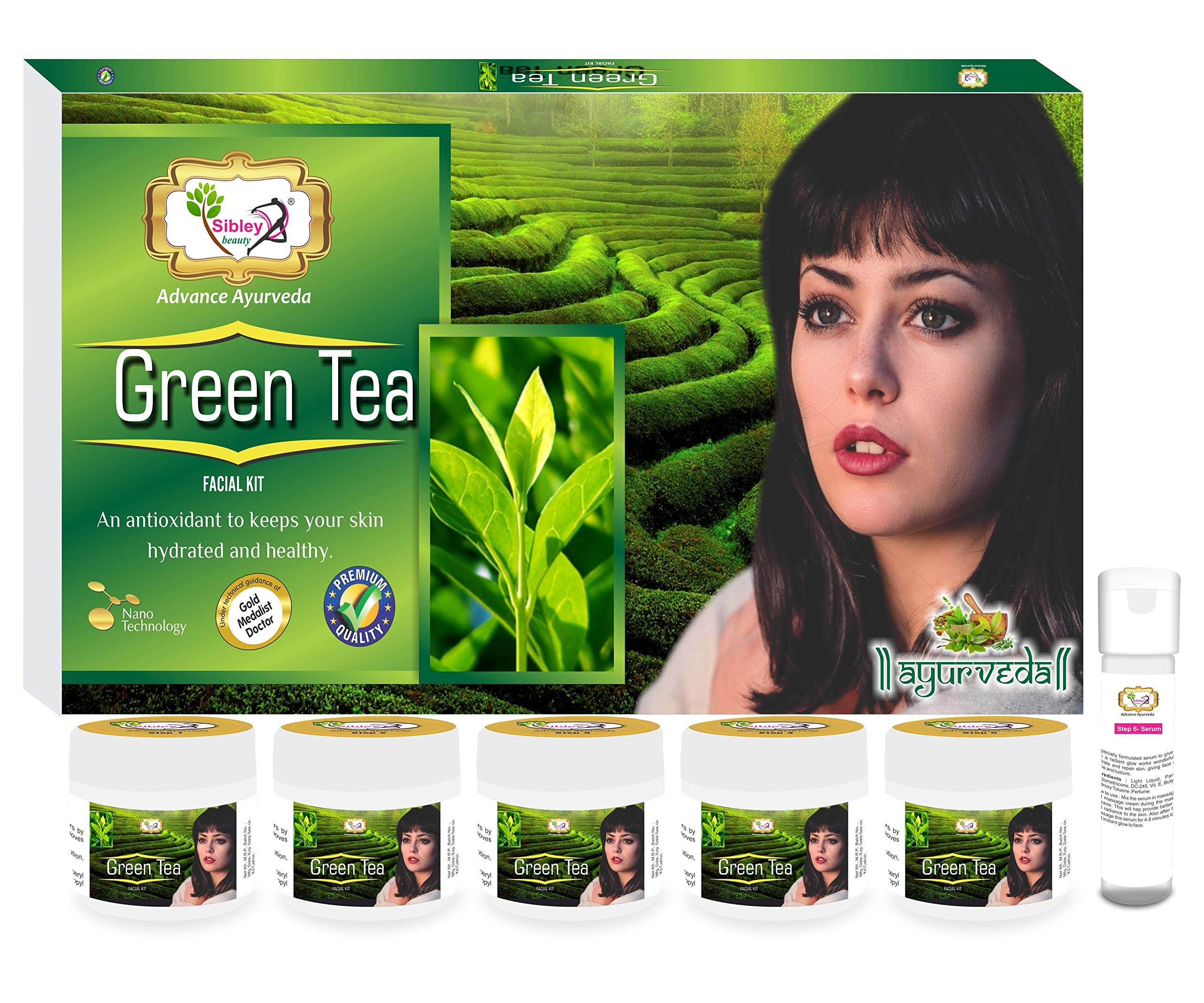 Sibley Beauty Green Tea Facial Kit (165g) & Papaya Anti-Blemish Face Wash (100ml) Combo Pack of 6 - For Men & Women with Oily, Dry, Combination Skin | Deep Cleansing & Brightening Skincare Routine