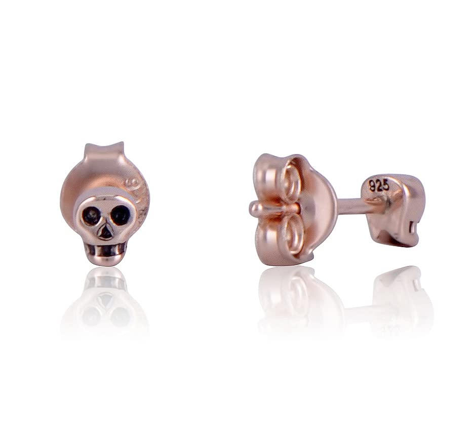 Stylish Rhodium/Yellow Gold/Rose Gold Plated Sterling Silver Tiny Skull Stud Earrings for Women - Perfect for Gothic, Punk, and Everyday Fashion Accessories