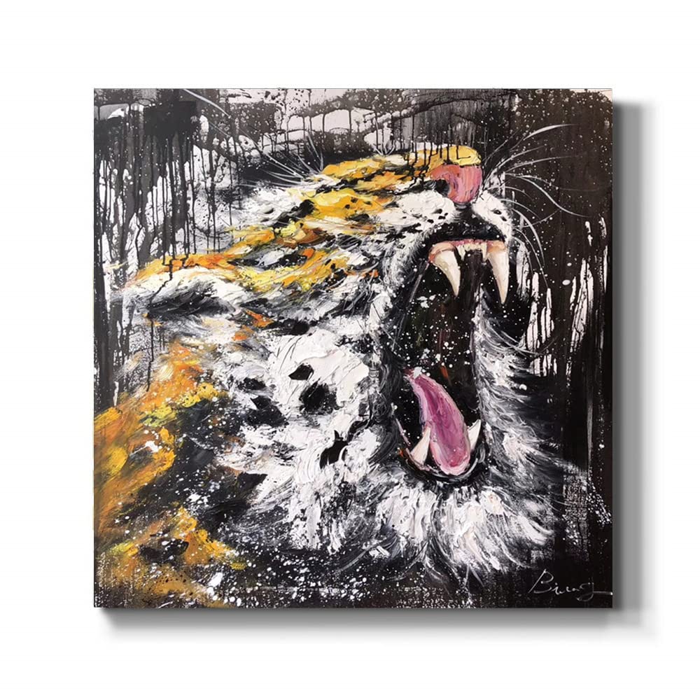 Handmade KSALPCH Tiger Original Oil Painting on Canvas - Animal Portrait, Modern Abstract Wall Art, Unstretched 36x36 Inches (92x92cm) - Perfect for Living Room Decor, Office Artwork & Unique Gift Ideas