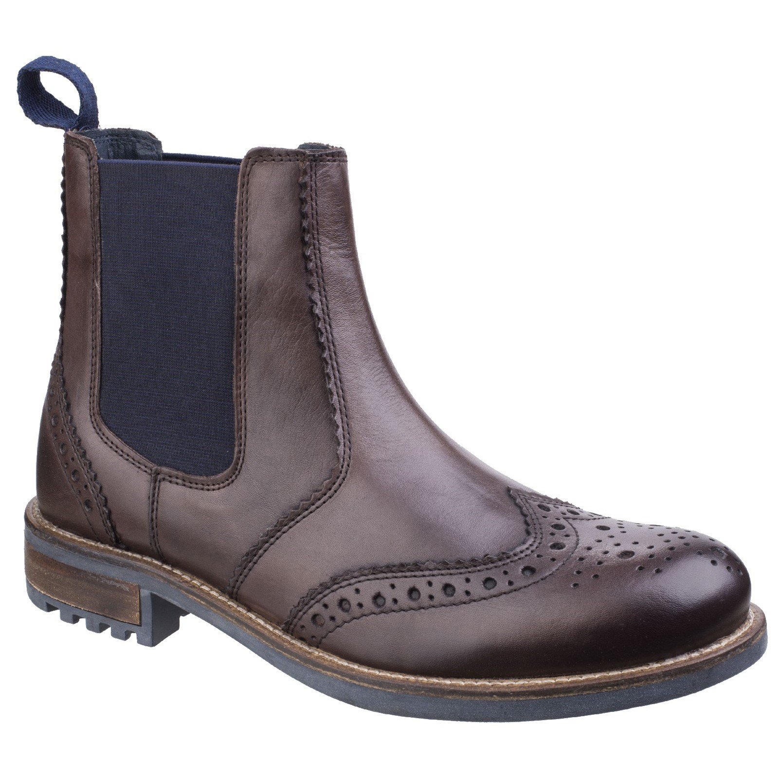 Men's Cirencester Chelsea Brogue Brown Leather Shoes Size UK 9 EU 43 - Stylish & Comfortable for Work, Casual & Formal Occasions
