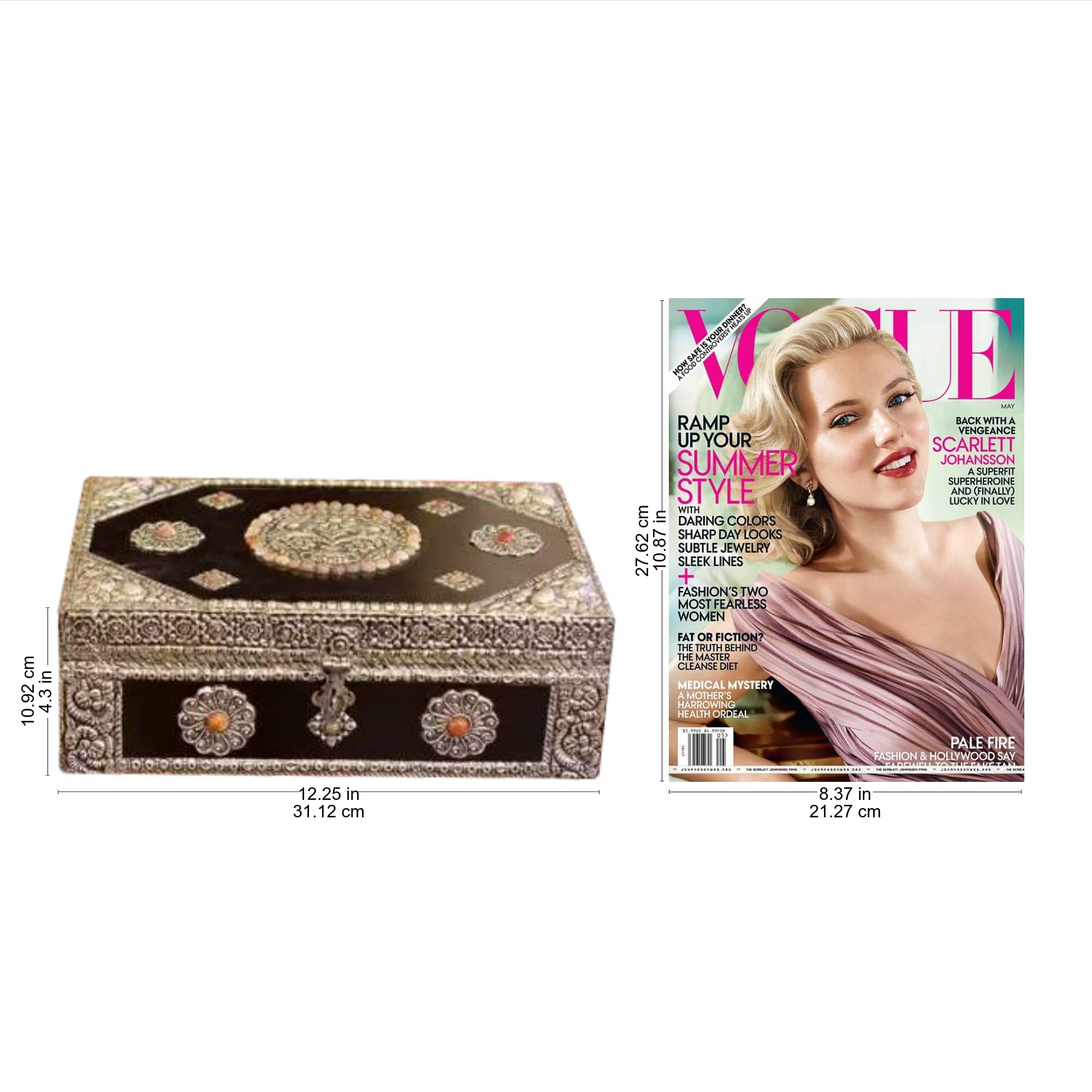 Handmade Nickel Repousse Mango Wood Jewelry Box with Glass Accents - Antique Sophisticated Gift for Women | Perfect for Jewelry Storage, Home Decor & Wedding Present