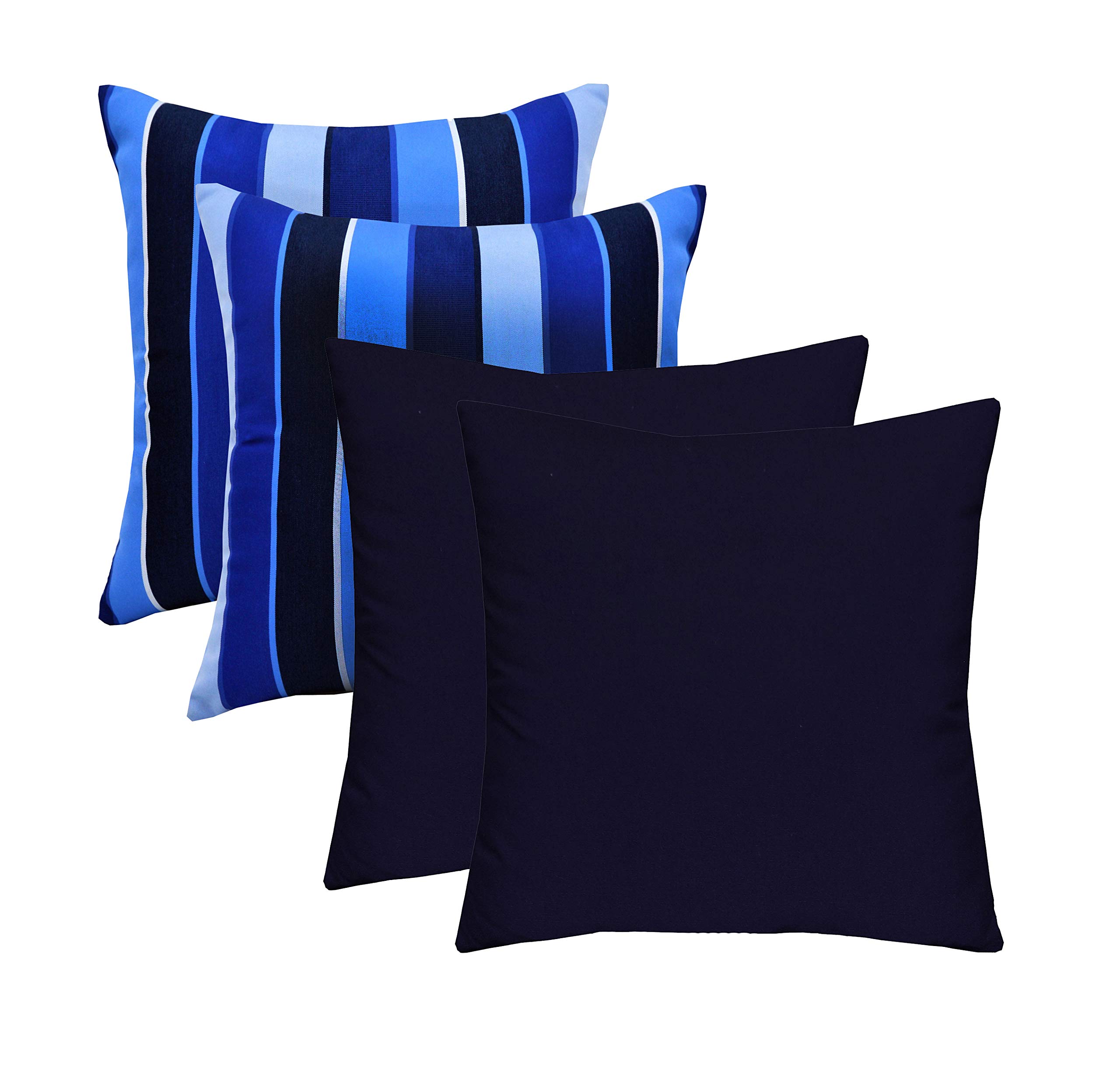 RSH DECOR: Set of 4 17x17 Inch Square Throw Pillows - Sunbrella Performance Fabric Outdoor Decorative Cushions - Milano Cobalt & Canvas Navy - Perfect for Patio Furniture, Porch, Deck, and Poolside Lounging