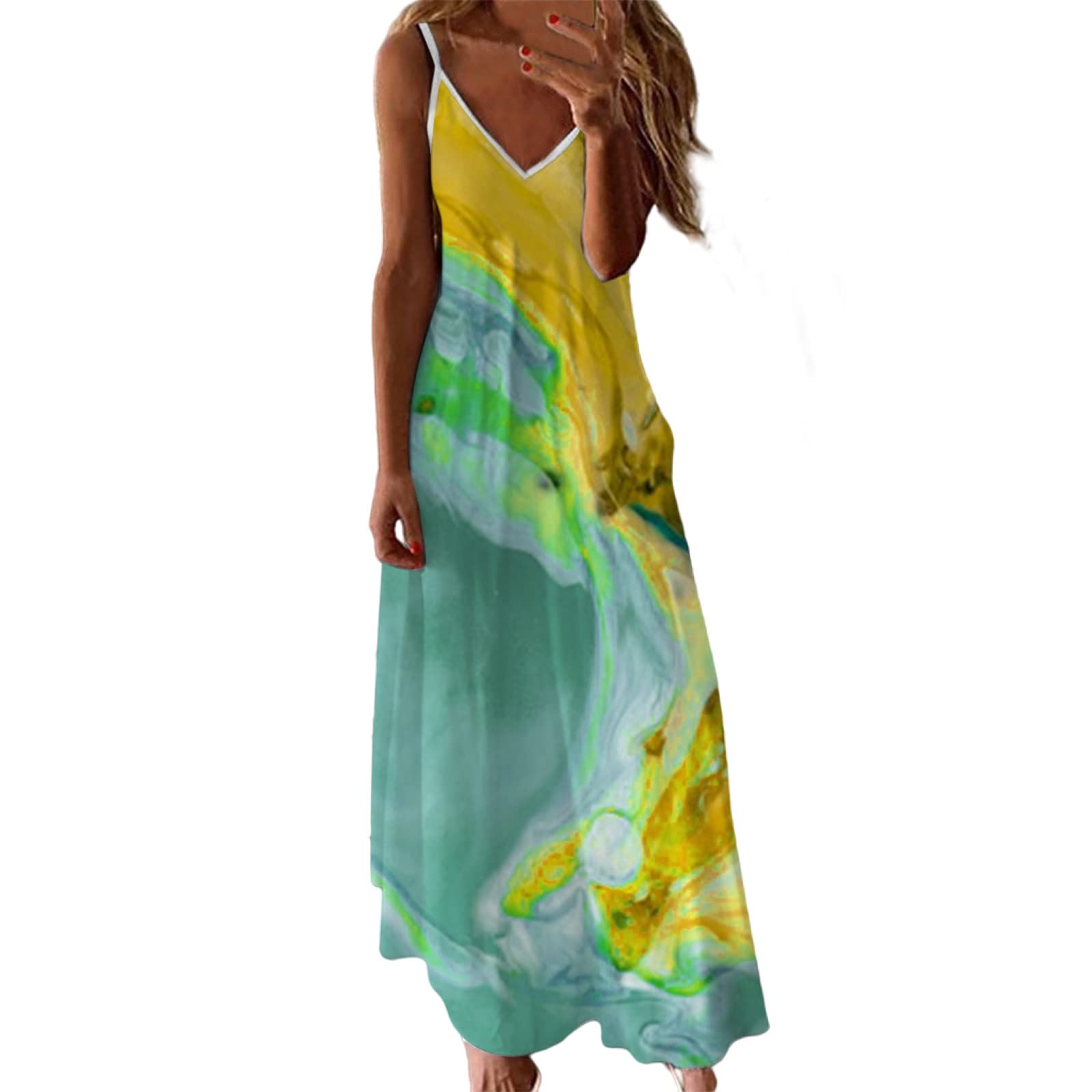 2022 Women's Summer Casual Beach Sleeveless Strappy Floral Print Dress - Wedding Guest Outfit & Vacation Wear for Women | Perfect for Beach Parties, Bridal Showers & Summer Getaways