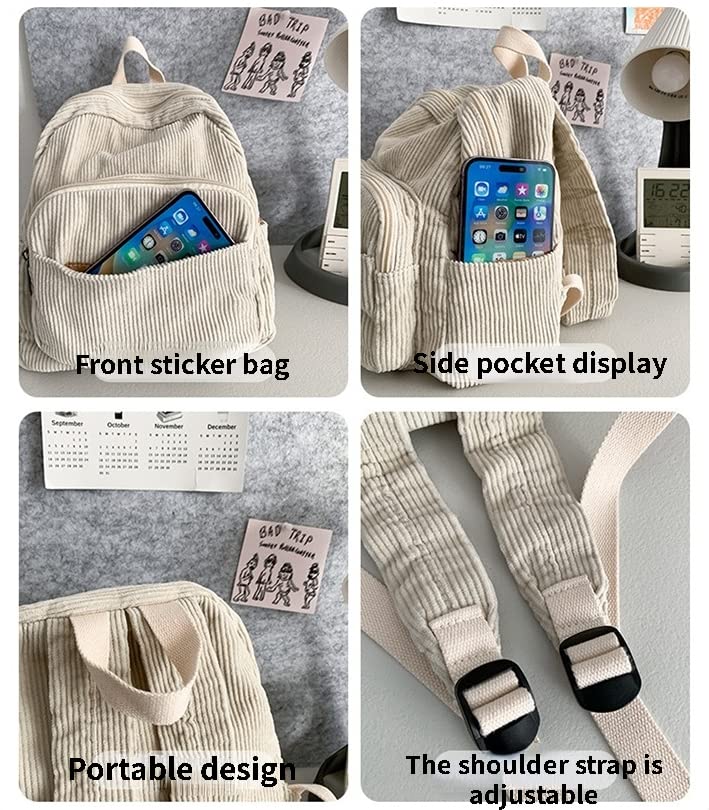 GGOOB Small Cute Mini Backpack Purse for Women - Aesthetic Corduroy Tiny Bookbag - Perfect for Travel, School & Everyday Use