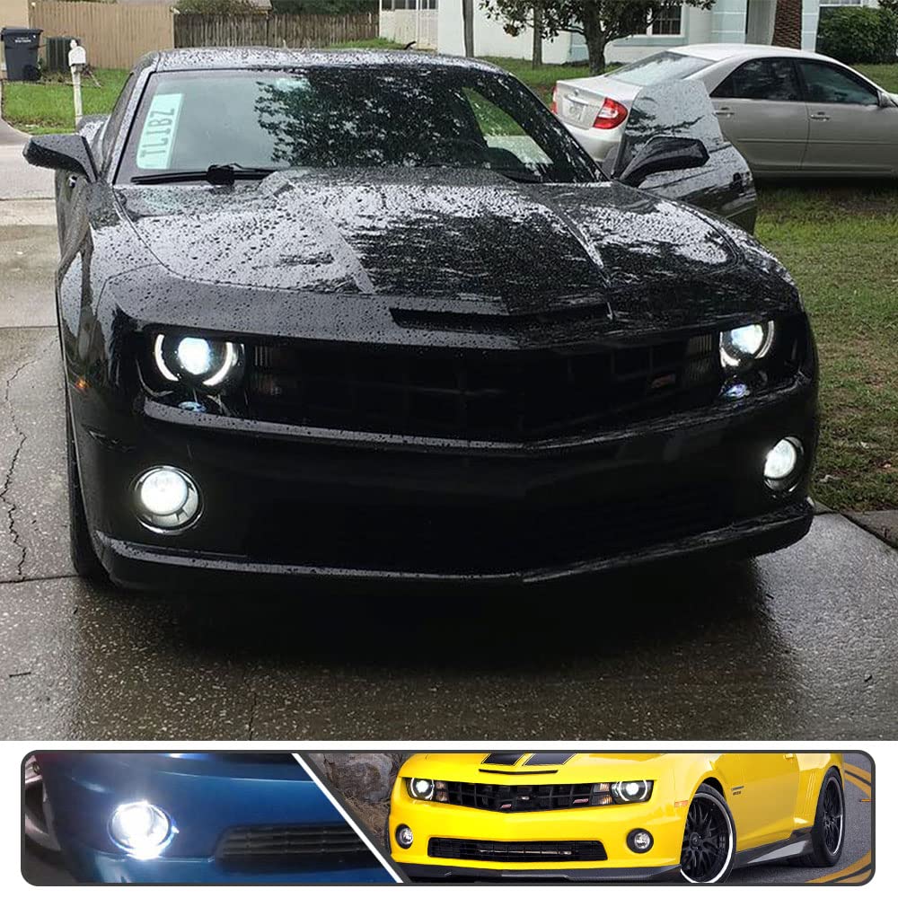 2Pcs White LED Fog Lights Daytime Running Lights (DRL) for Chevy Camaro 2010-2013 - Smoked Lens Round LED Fog Lamps - Perfect for Night Driving & Enhanced Visibility in Foggy Conditions