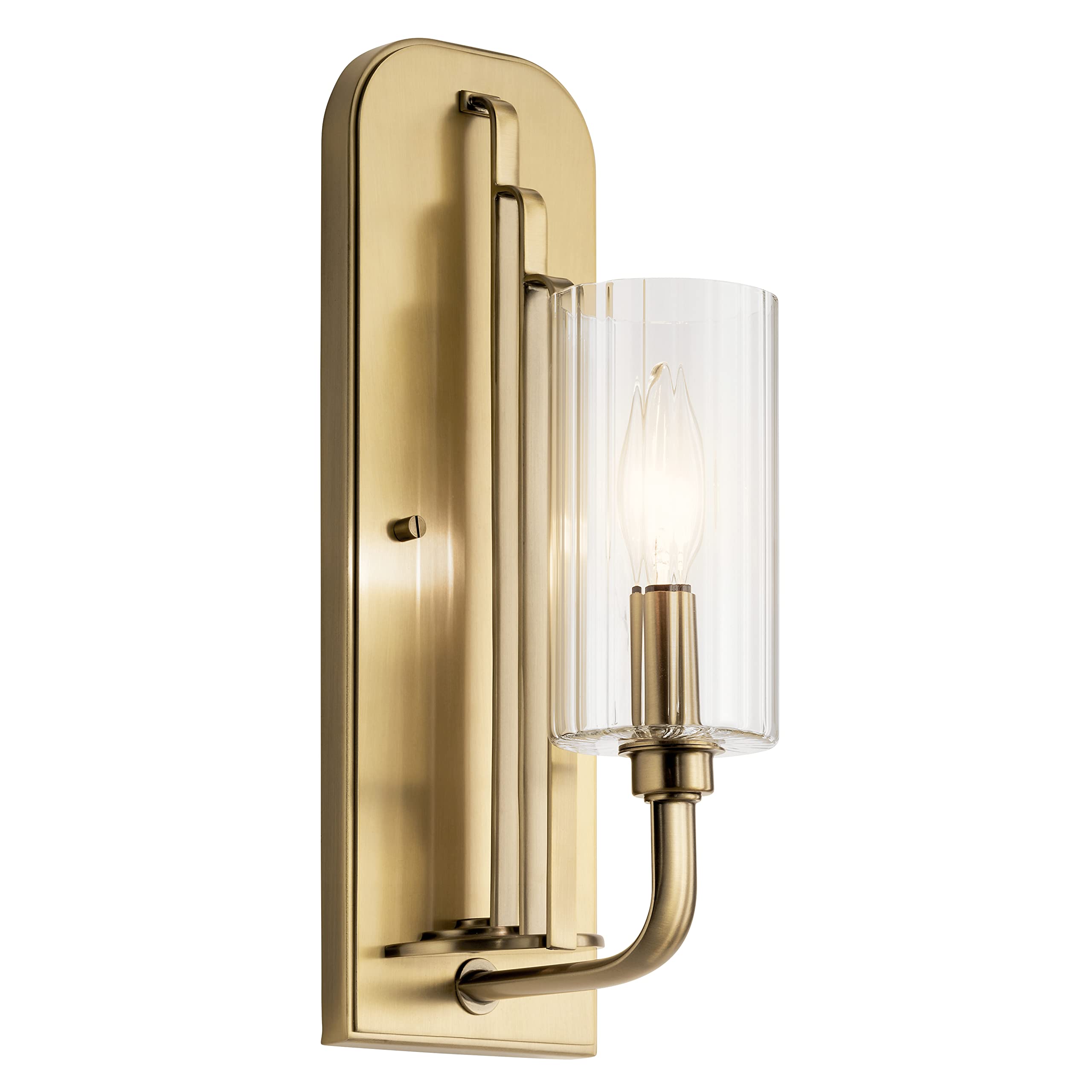 Kichler Kimrose 1-Light Wall Sconce with Clear Fluted Glass in Brushed Natural Brass - Elegant Bathroom Vanity Lighting or Bedroom Wall Light Fixture