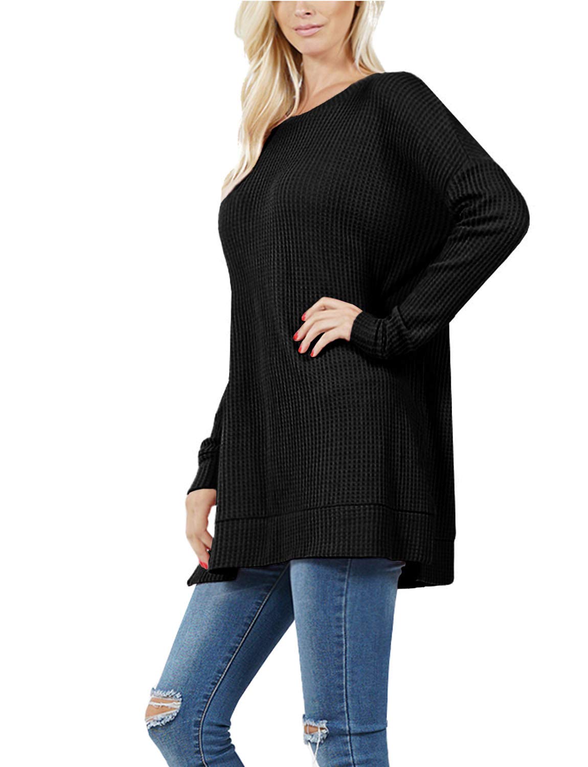 J. LOVNY Women's Basic Comfortable Brushed Thermal Waffle Knit Round Neck Sweater - Soft Winter Pullover Sizes S-3XL | Cozy Casual Wear for Office, Date Night & Fall Layering
