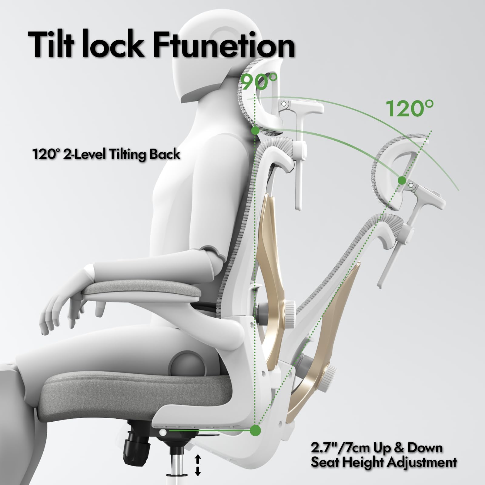 Ergonomic Office Chair with Lumbar Support & Headrest - Adjustable X-Shaped Computer Desk Chair for Home Office, Gaming, and Long Work Hours - Breathable Mesh Back, Comfortable Seat Cushion (Grey Gold) - Perfect for Remote Work, Online Classes, and Extended Computer Use