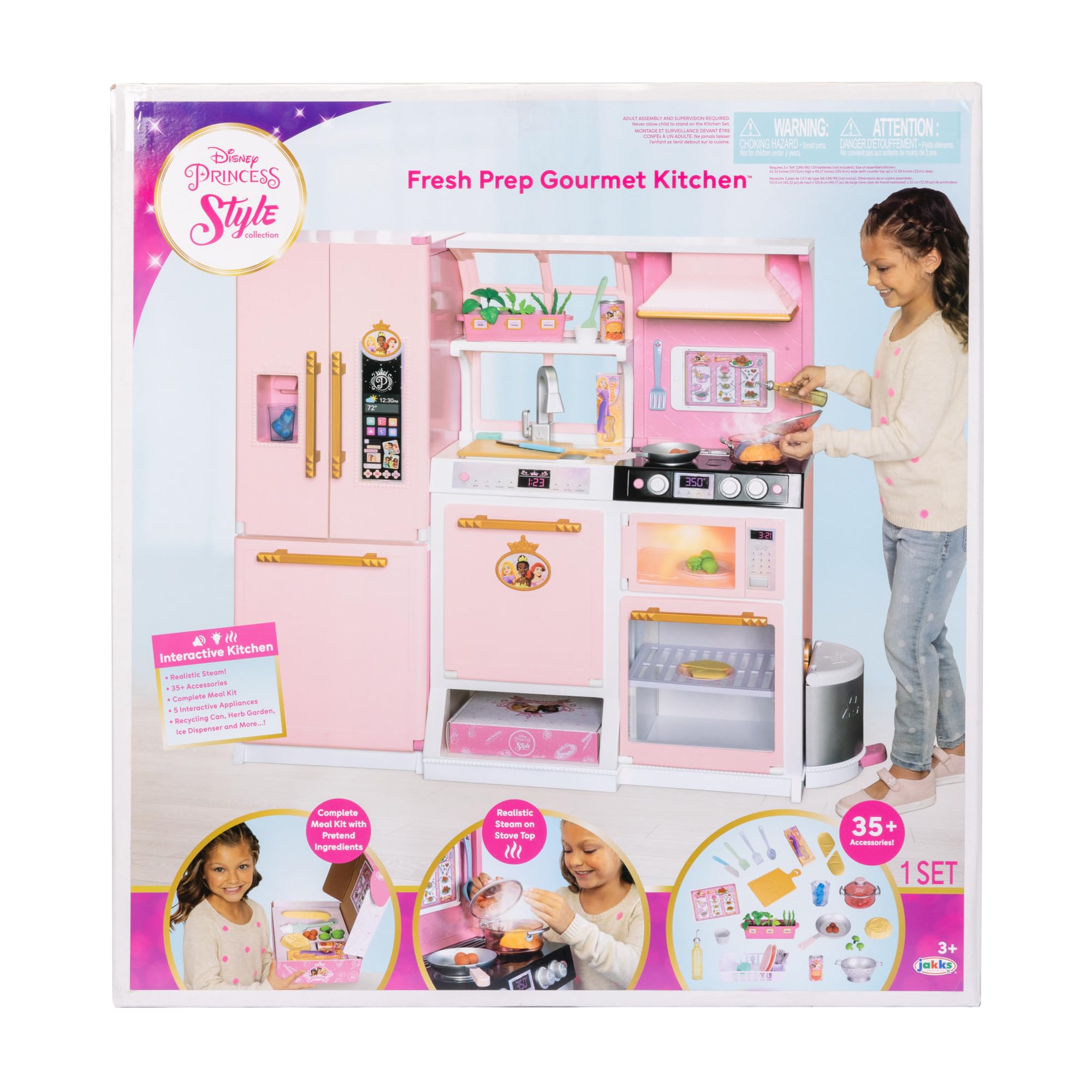 Disney Princess Pretend Play Kitchen Set for Kids - Interactive Toy Kitchen with Realistic Steam, 35+ Accessories & Complete Meal Kit - Perfect for Role Play, Birthday Gifts & Preschool Learning