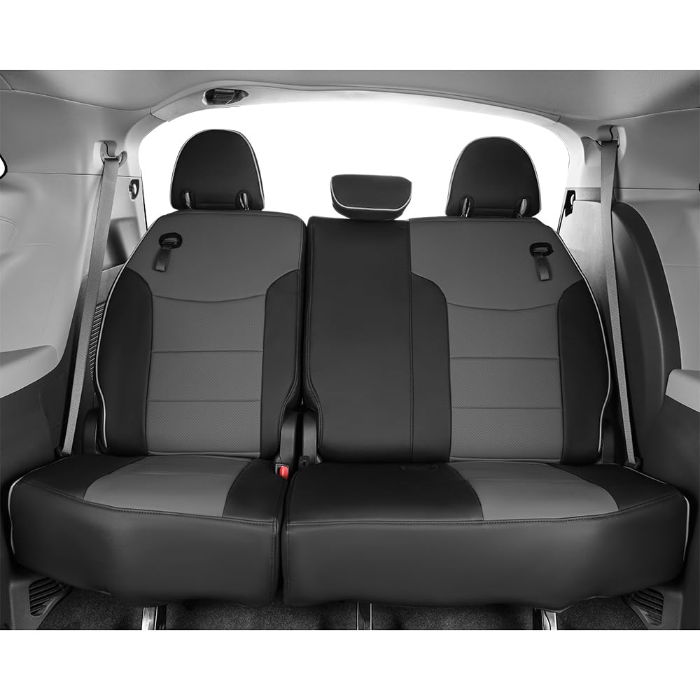 EKR Custom Fit Leather Seat Covers for 2021-2025 Toyota Sienna LE XLE 8 Seater | 2nd Row 4/2/4 Split | 3 Row Full Set | Black & Gray | Perfect for Family Road Trips & Daily Commute