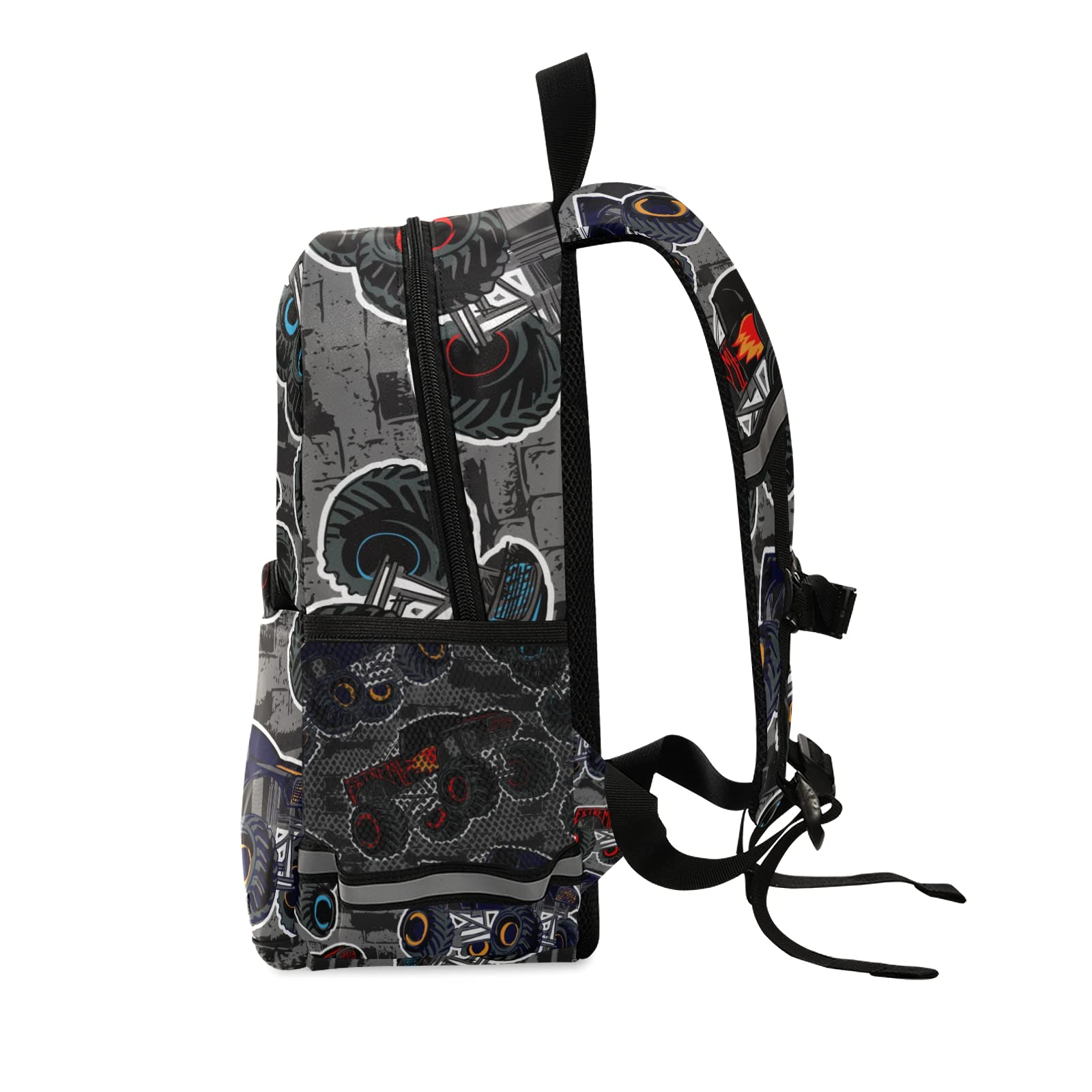 Monster High & Truck Cars Toddler Boys Backpack with Safety Leash & Chest Clip - Durable Preschool Daycare Bag for Travel, School & Outdoor Adventures