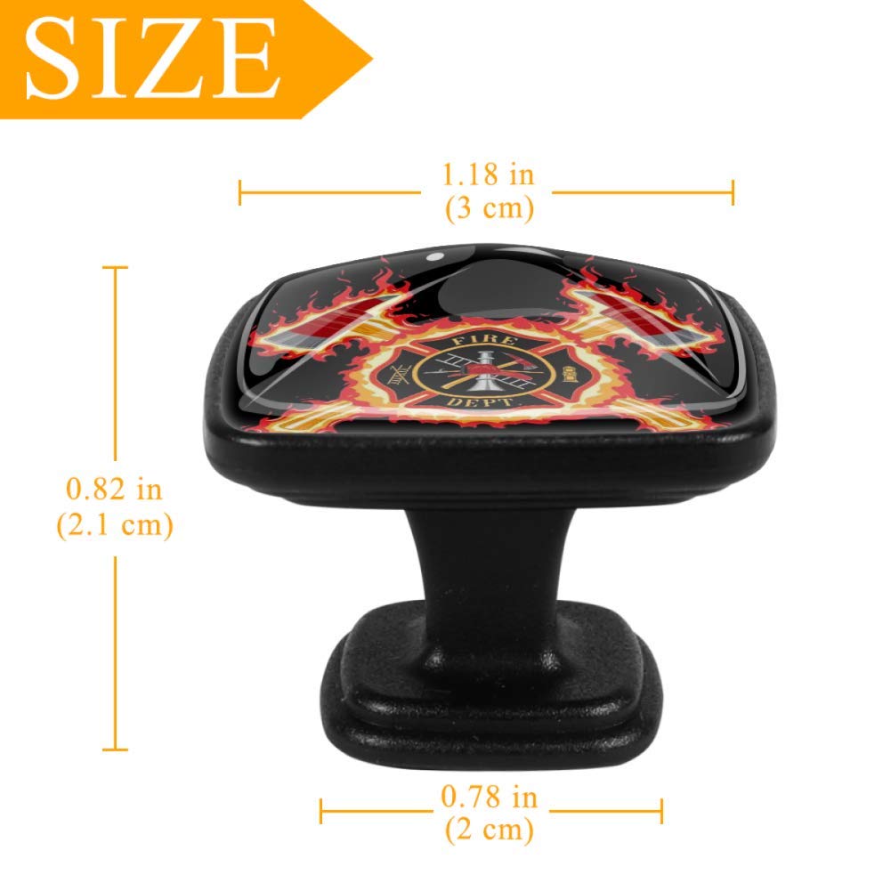 4-Piece Firefighter Cross with Axes Flame Cabinet Knobs - 30mm Square Drawer Pulls for Kitchen, Bathroom, Dresser - Rustic Home Decor & DIY Furniture Upgrade