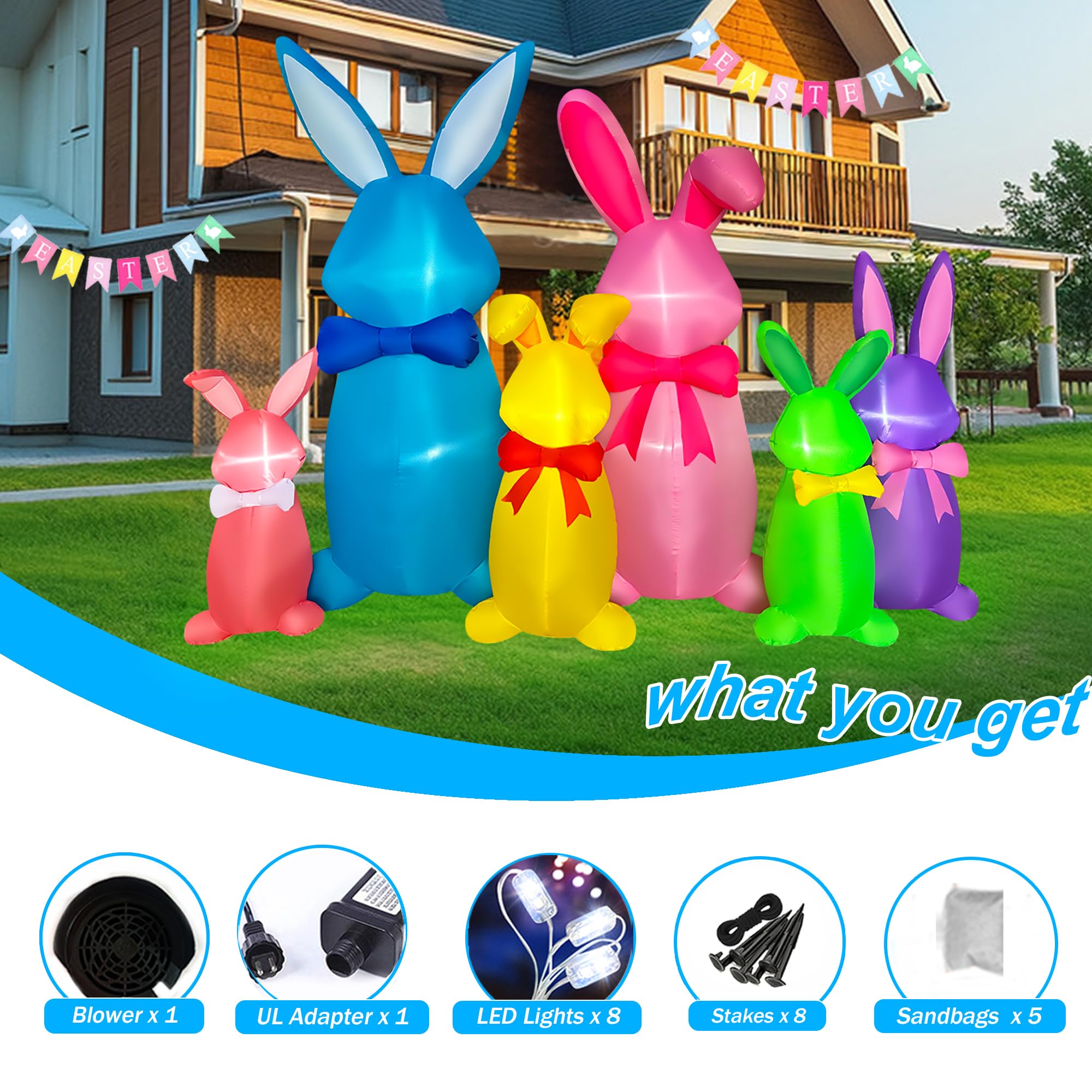 SEASONBLOW 8 FT LED Lighted Easter Inflatable Bunny - Outdoor/Indoor Holiday Decor for Yard, Garden, Lawn | Perfect for Easter Celebrations, Spring Parties & Home Decoration