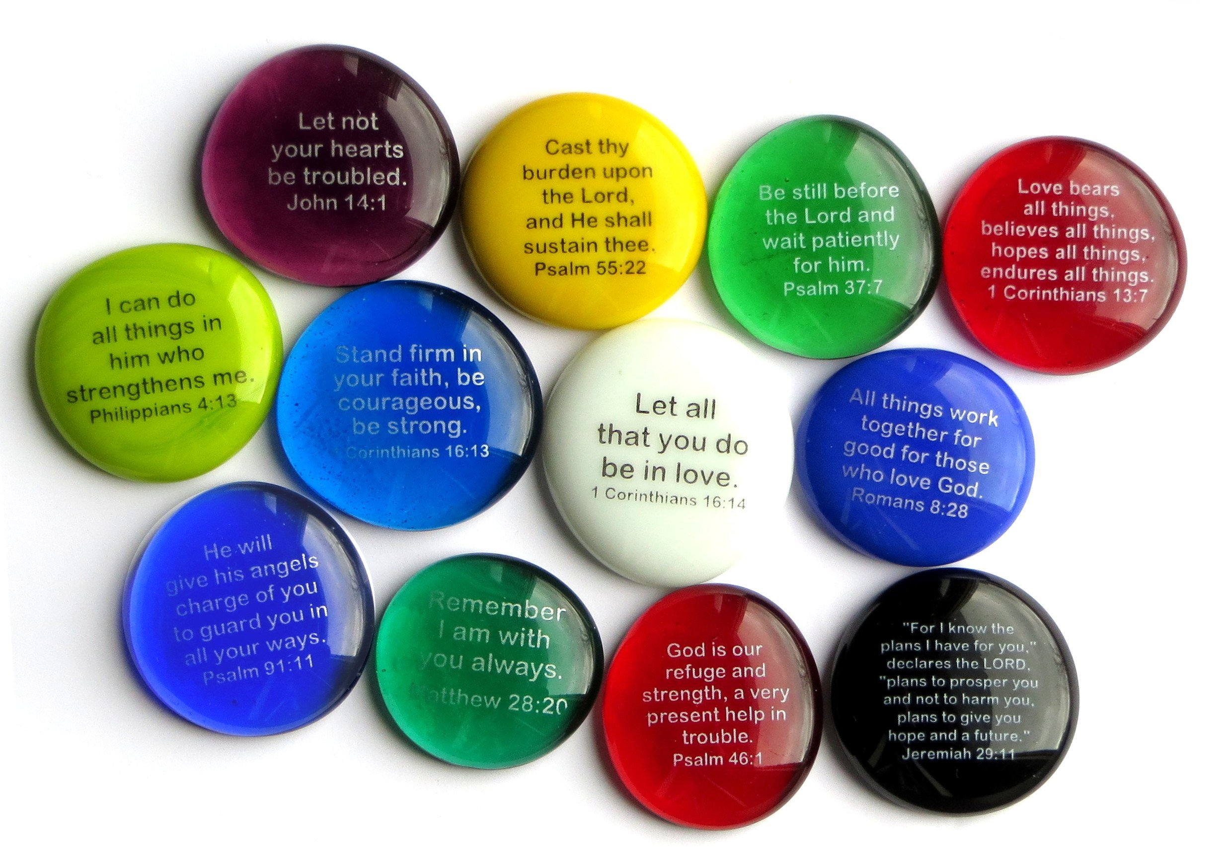 Lifeforce Glass Scripture Stones - Set of 12 Inspirational Bible Verse Rocks with Translucent & Opaque Designs - Perfect for Home Decor, Christian Gifts, and Meditation