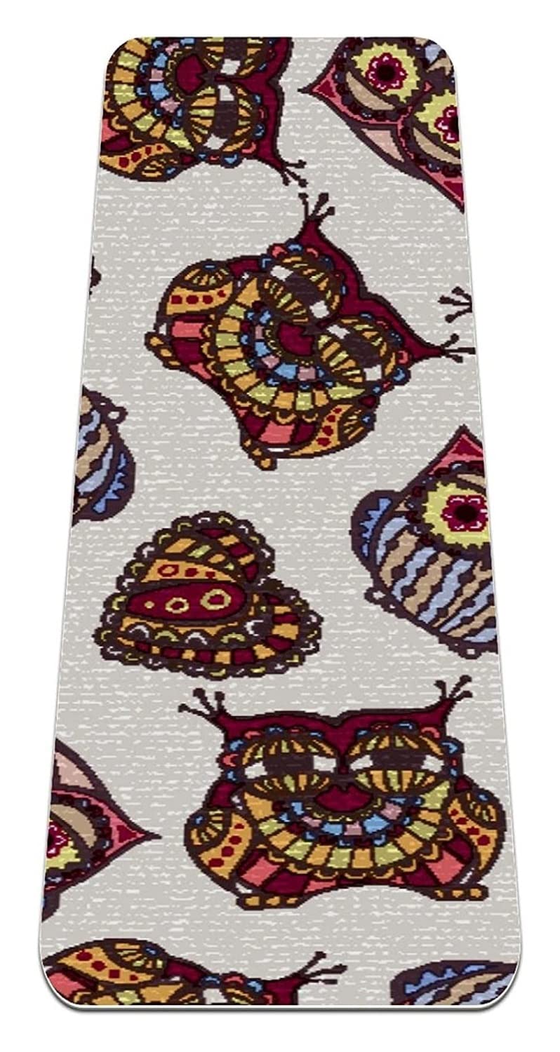 VHG Innovation Vintage Owls Non-Slip Yoga Mat - 6mm Thick Eco-Friendly Pilates & Workout Mat with Carrying Bag for Gym, Fitness, Exercise | Perfect for Home Yoga, Studio Practice & Outdoor Workouts