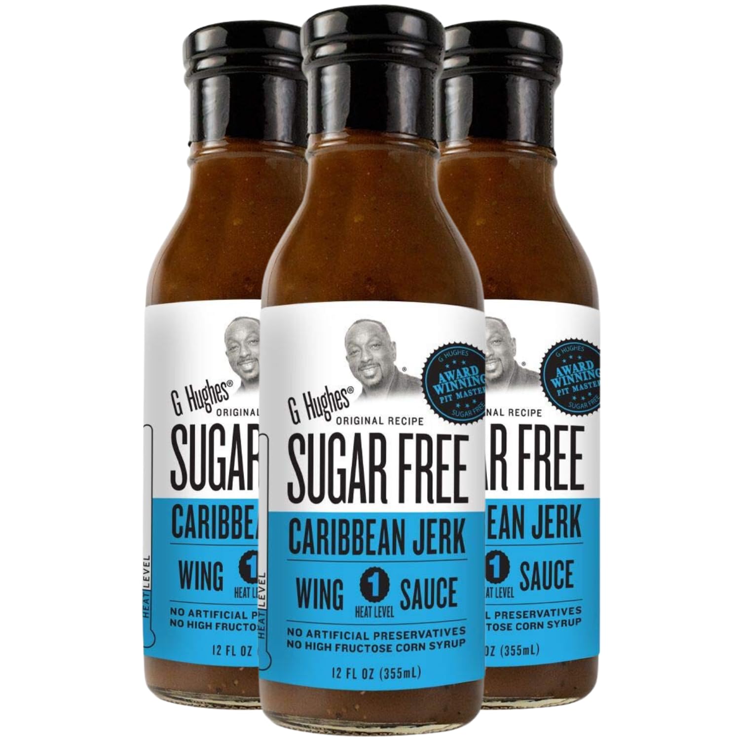 G Hughes Sugar Free Caribbean Jerk Wing Sauce - Gluten Free Jerk Marinade & BBQ Sauce for Grilling, Chicken Wings, Ribs - 12 Oz (3 Pack)
