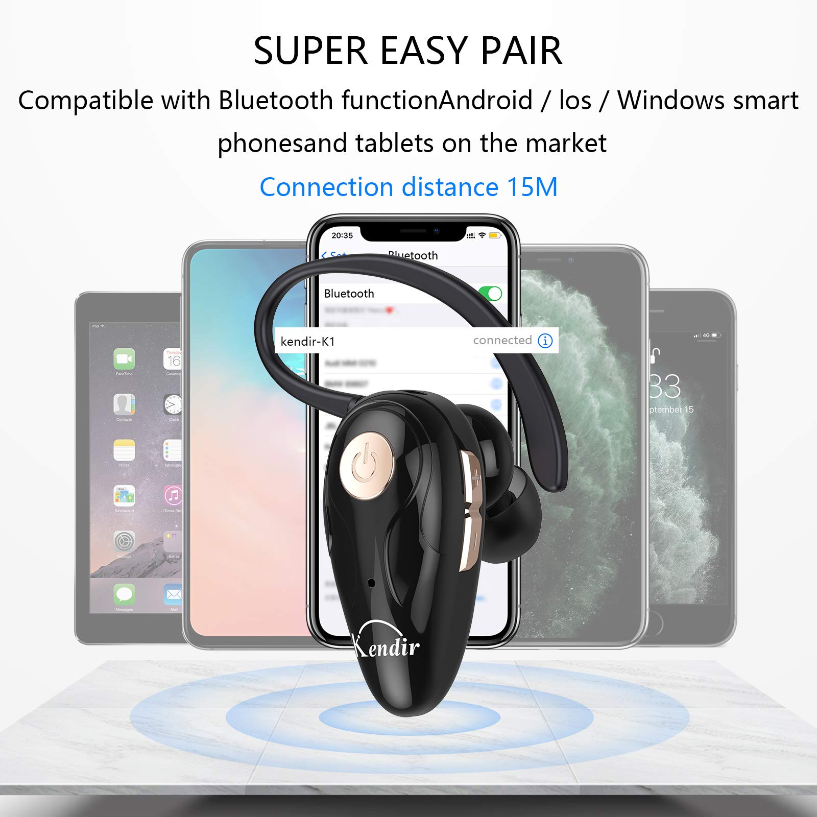 Wireless Bluetooth Headset V5.0 - Ultra Lightweight Earbuds with Built-in Mic, Volume Control & Carrying Case | Hands-Free for Calls, Music | Compatible with Android, iPhone, Smartphones & Laptops | Perfect for Workouts, Commuting & Office Use