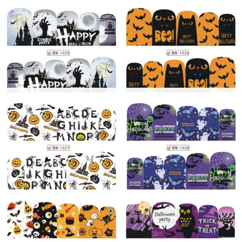 Halloween Nail Art Stickers - 12 Sheets Water Transfer Pumpkin Ghost Nail Decals, Full Wrap Manicure Design Stickers for Women | Perfect for Halloween Parties, Costume Nails & Spooky Nail Art