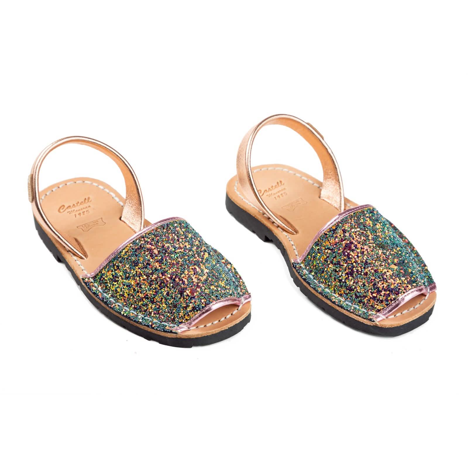 Glittery Leather Menorcan Sandals for Kids - Iker 1097R Stretchable Comfortable Beach Shoes | Perfect for Summer Vacation, Pool Parties & Outdoor Play