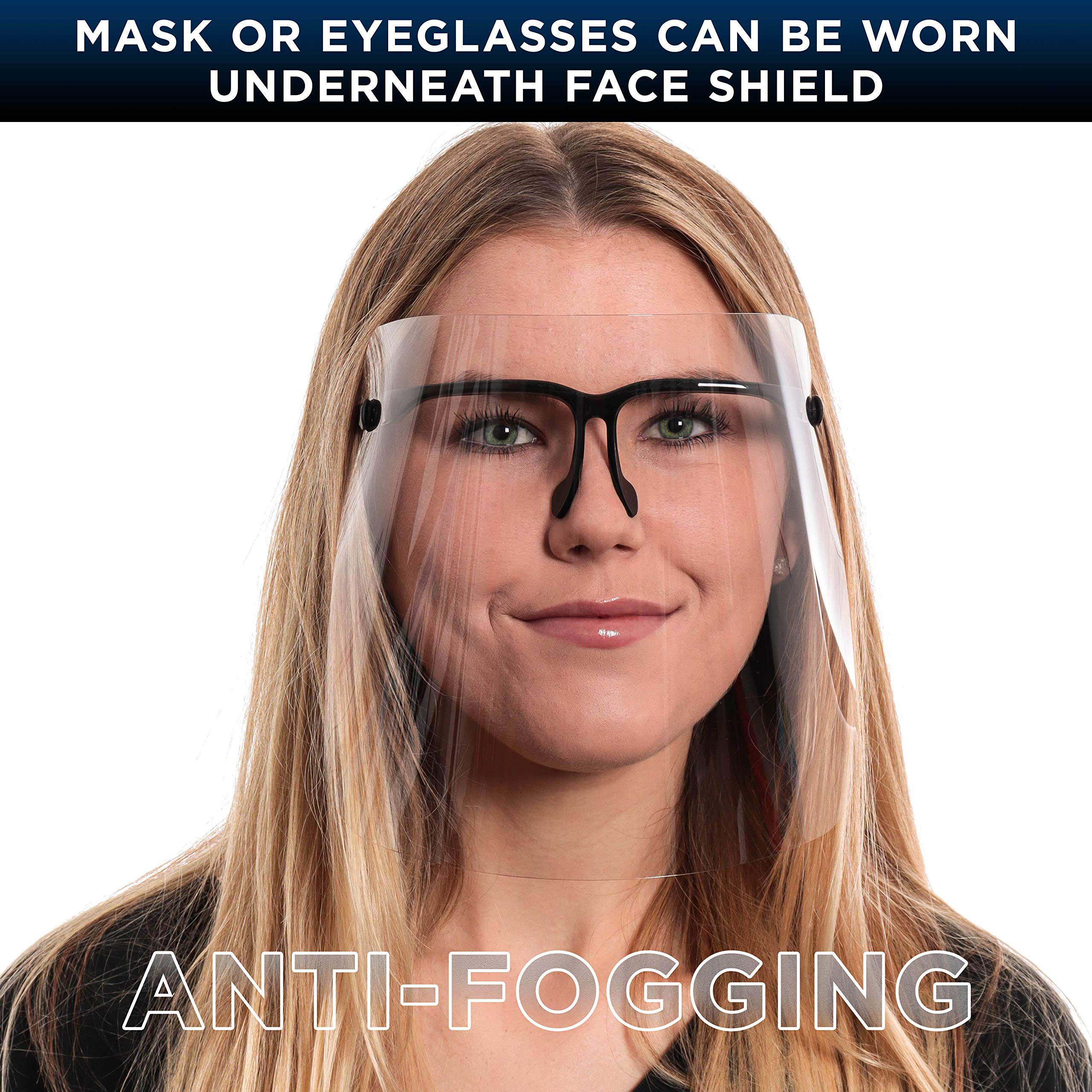 TCP Global Salon World Safety Face Shields with Black Glasses Frames (20 Packs of 4) - Ultra Clear Full Face Protection for Eyes, Nose & Mouth - Anti-Fog PET Plastic Face Shield Goggles - Ideal for Salons, Healthcare & Industrial Work Safety