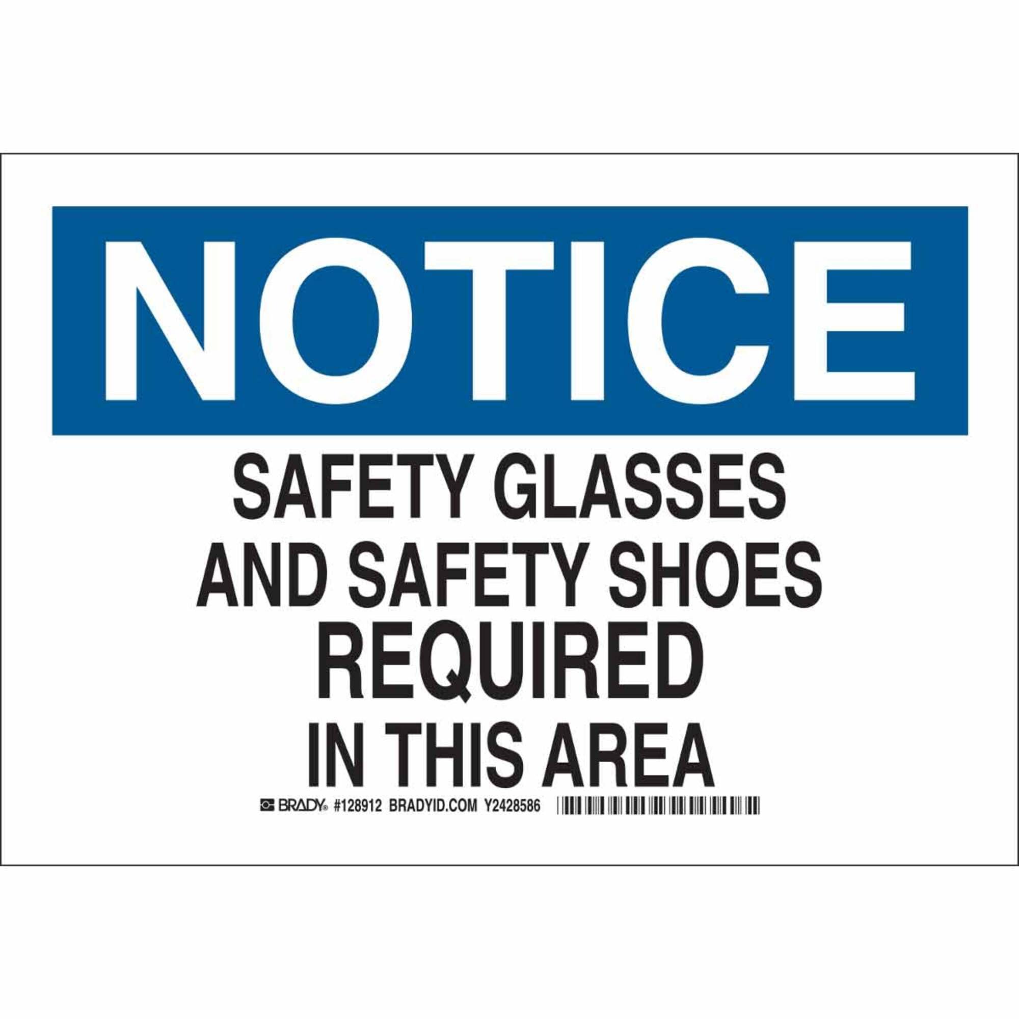 Brady 128915 Safety Sign - 'Safety Glasses & Shoes Required' 10x14 Inches, Black/Blue on White - OSHA Compliant Workplace Warning Sign for Construction Sites & Industrial Areas