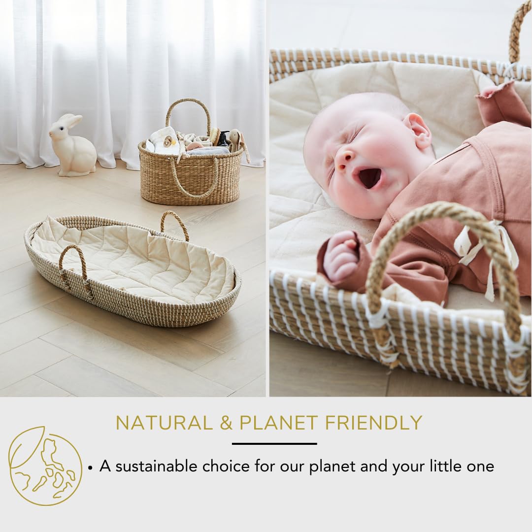 Premium Baby Changing Basket - Handwoven Seagrass Nursery Organizer with Rope Handles - Complete Diaper Changing Set for Dresser | Natural & Eco-Friendly | Perfect for Newborn Care & Nursery Organization