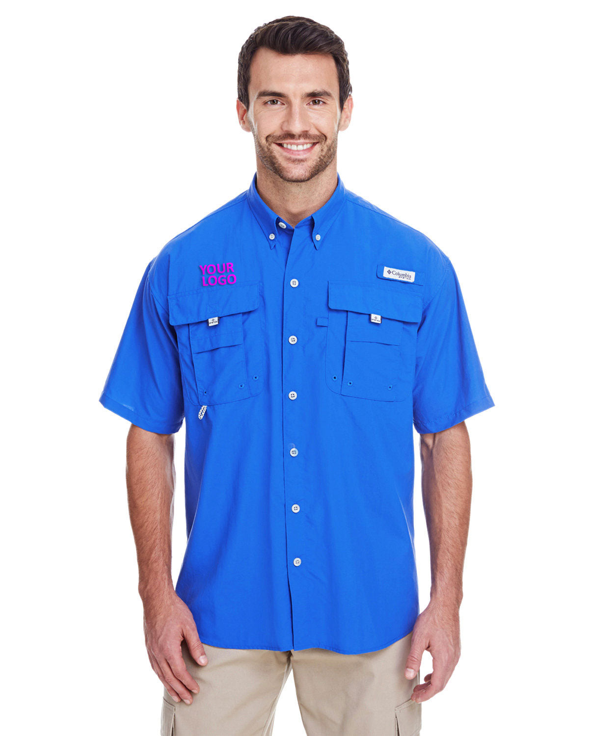 Custom Columbia Men's Bahama Short Sleeve Shirt - Vivid Blue - Lightweight Quick-Dry Fishing & Outdoor Shirt for Summer Adventures