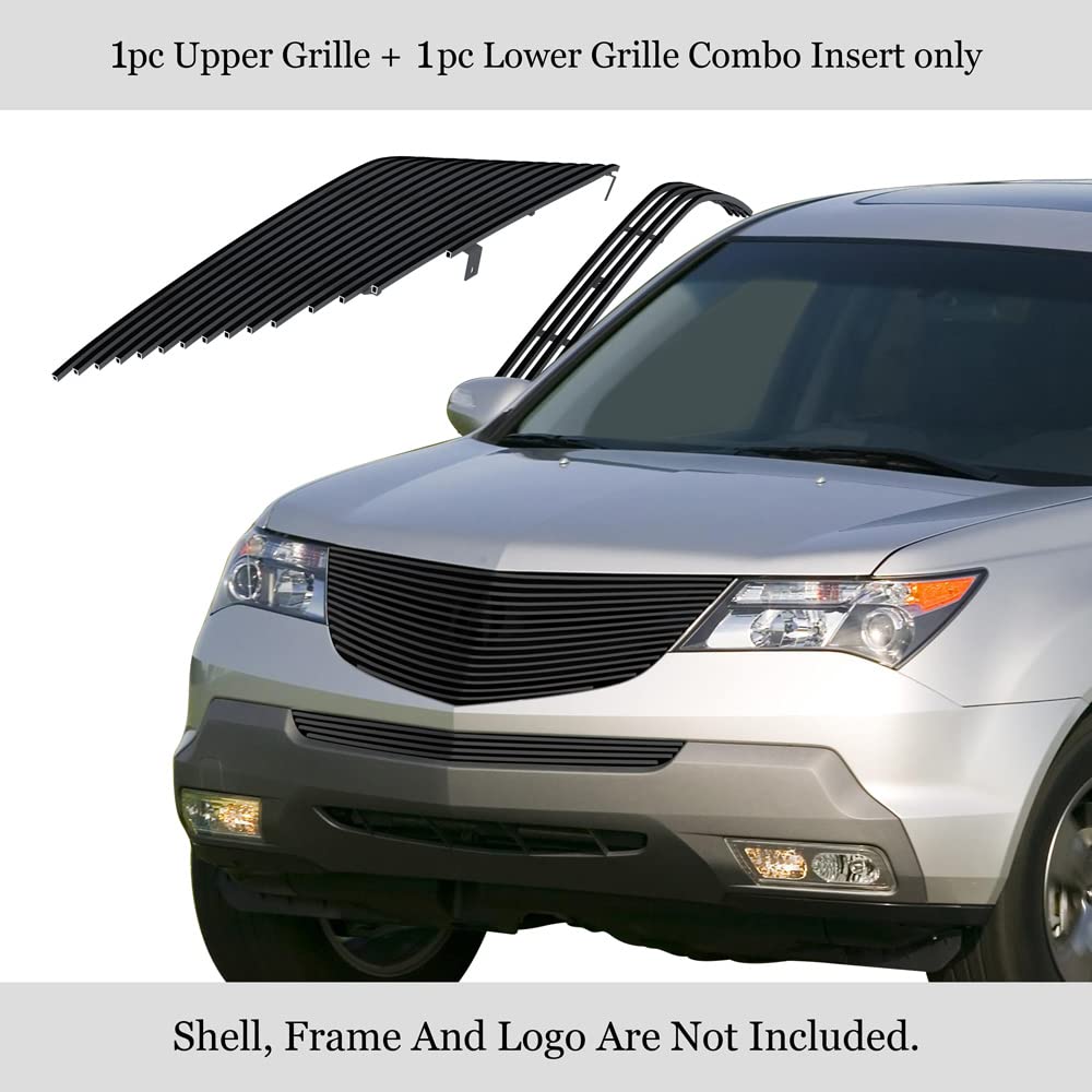 APS Compatible with Acura MDX 2007-2009 Upper & Lower Bumper Grille Insert Combo - Black Billet Front Grill (H86616H) | Perfect for Car Customization & Off-Road Protection