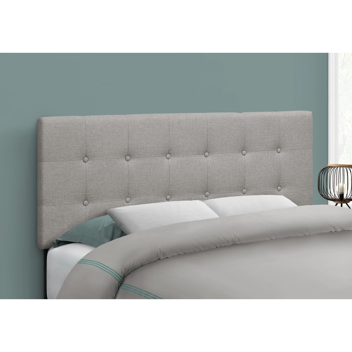 Monarch Specialties 6004F Full Size Upholstered Transitional Headboard - Beige Linen Look Fabric for Bedroom Decor & Modern Home Styling