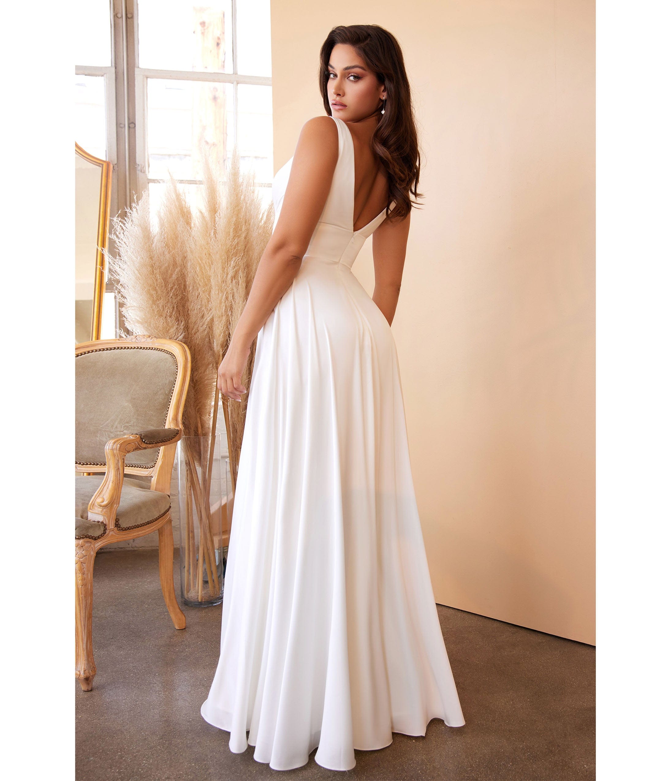 Ladivine by Cinderella Divine White Satin A-Line Wedding Dress - Elegant Bridal Gown for Church Ceremony & Formal Reception