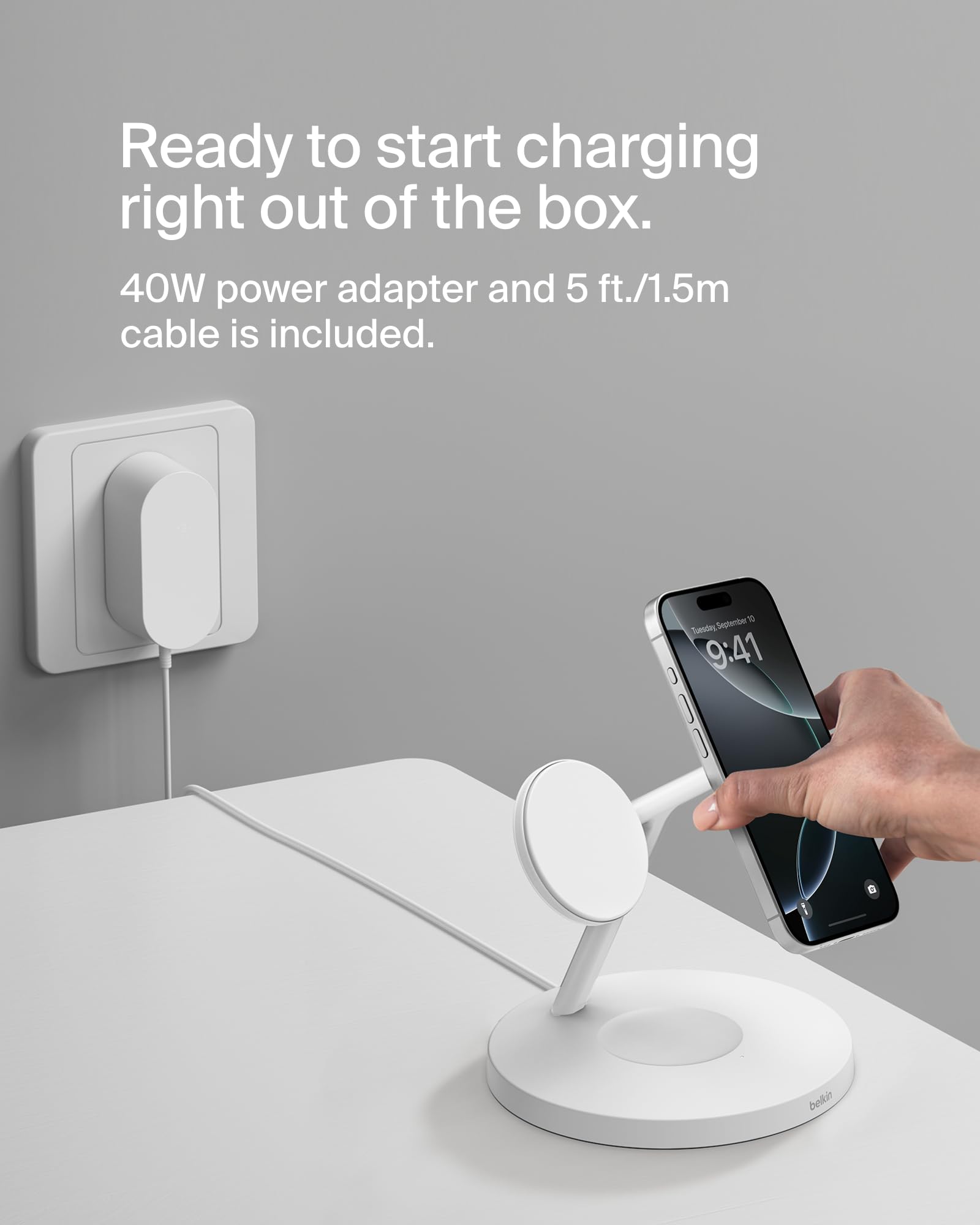 Belkin 3-in-1 MagSafe-Compatible Wireless Charging Station - Qi2-Certified 15W Fast Charger for iPhone 16 Series, Apple Watch & AirPods with Non-Slip Base - Includes 40W Power Adapter (White) | Perfect for Bedside, Office Desk & Travel Charging