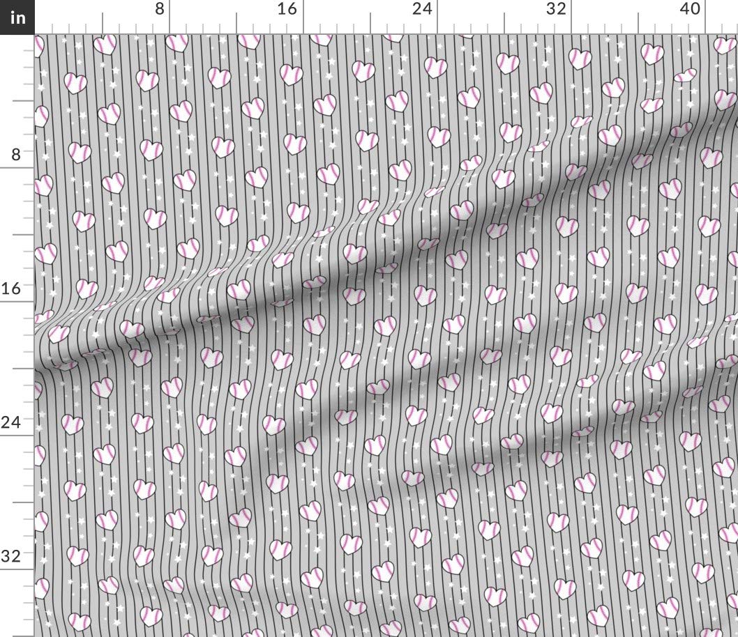 Heart Baseballs Gray Kawaii Softball Printed Petal Signature Cotton Fabric - Fat Quarter for Sewing, Quilting, Apparel, Crafts & Home Decor - Perfect for DIY Sports-Themed Projects & Girly Room Decor
