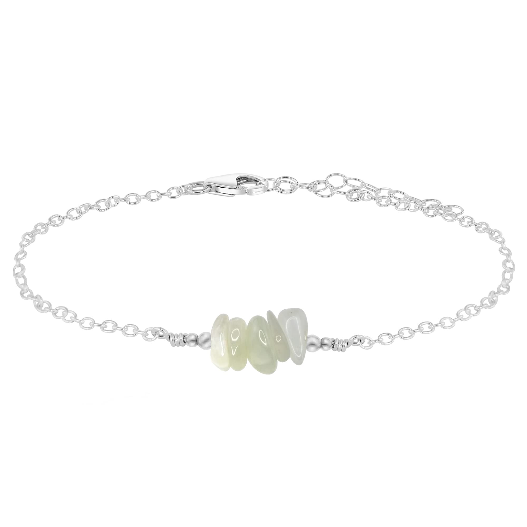 Luna Tide White Moonstone Chip Bead Bar Anklet - Sterling Silver Adjustable Ankle Bracelet for Women, Boho Beach Jewelry for Summer Vacation & Festival Fashion