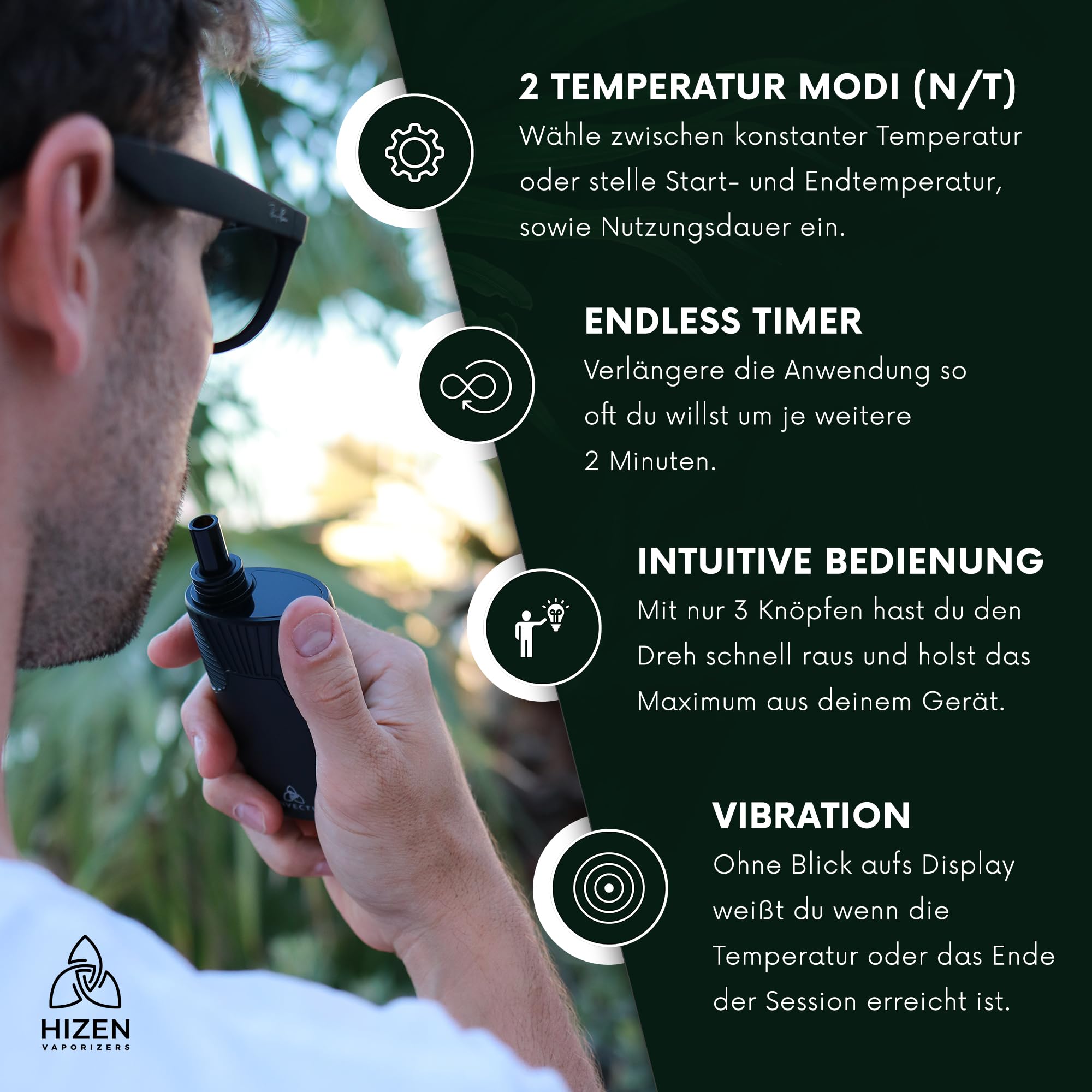 HIZEN Convection Vaporizer - USB C Herbal Vaporizer with 2 Mouthpieces, Replaceable 18650 LG Battery & Auto Timer - Perfect for Dry Herb Aromatherapy & Portable Vaping On-The-Go