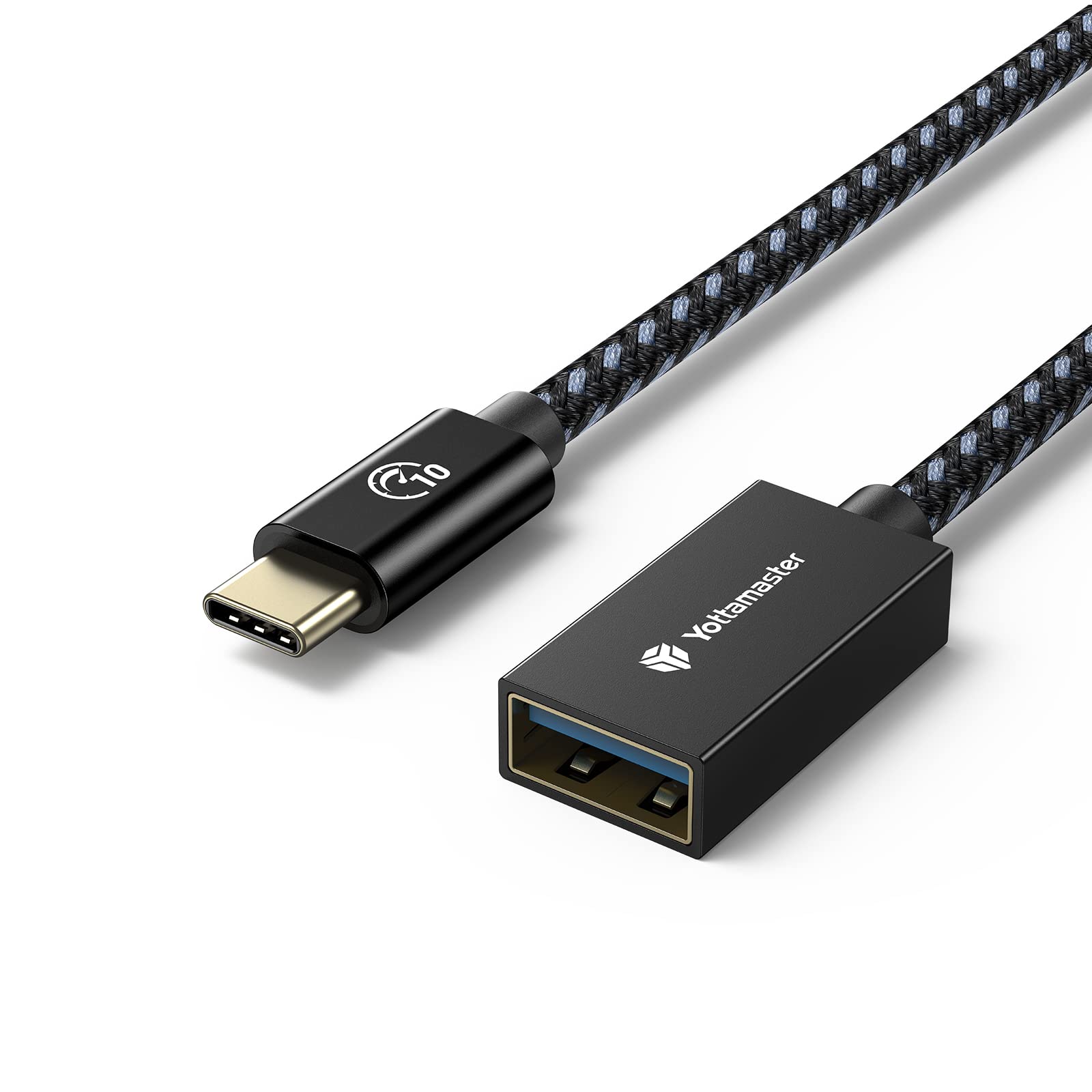 Yottamaster USB C to USB A Adapter Cable [10Gbps High-Speed] - OTG Cable for iPhone 15/Samsung Galaxy/MacBook/Nintendo Switch [0.3m/1ft] - Perfect for Data Transfer, Charging & Gaming Accessories