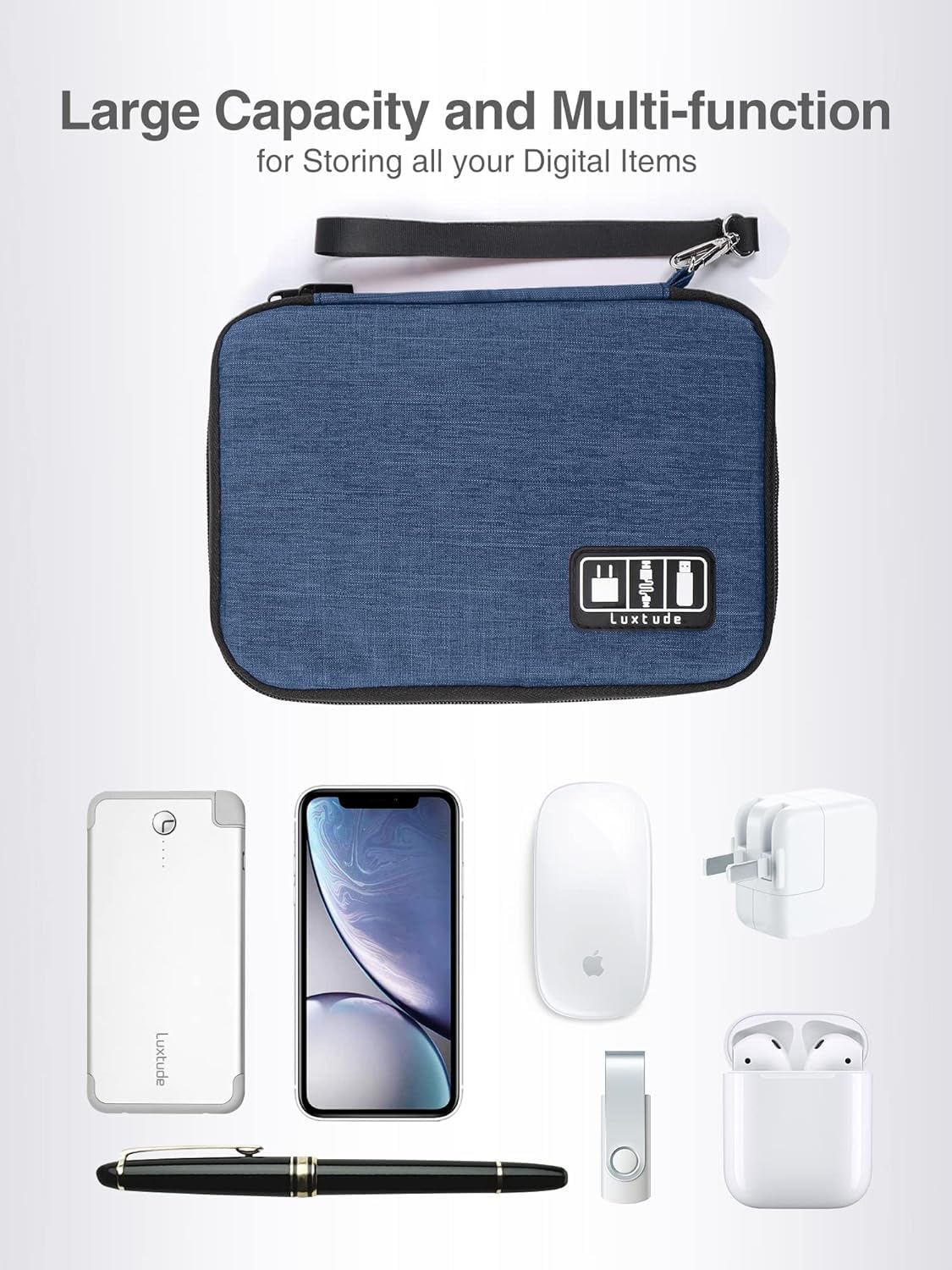 Luxtude Electronics Organizer - Portable Tech Bag & Charger Pouch for Cables, USB, SD Cards, Mouse & Chargers | Compact Cord Storage Solution for Travel, Office & Home Organization (Blue)