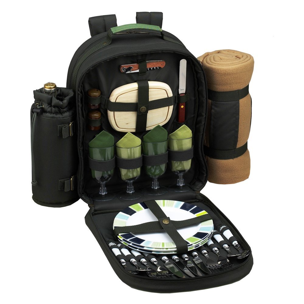 Premium 4-Person Eco-Friendly Picnic Backpack with Cooler, Insulated Wine Holder & Blanket – Forest Green – Perfect for Outdoor Gatherings, Beach Trips & Picnics at Ascot