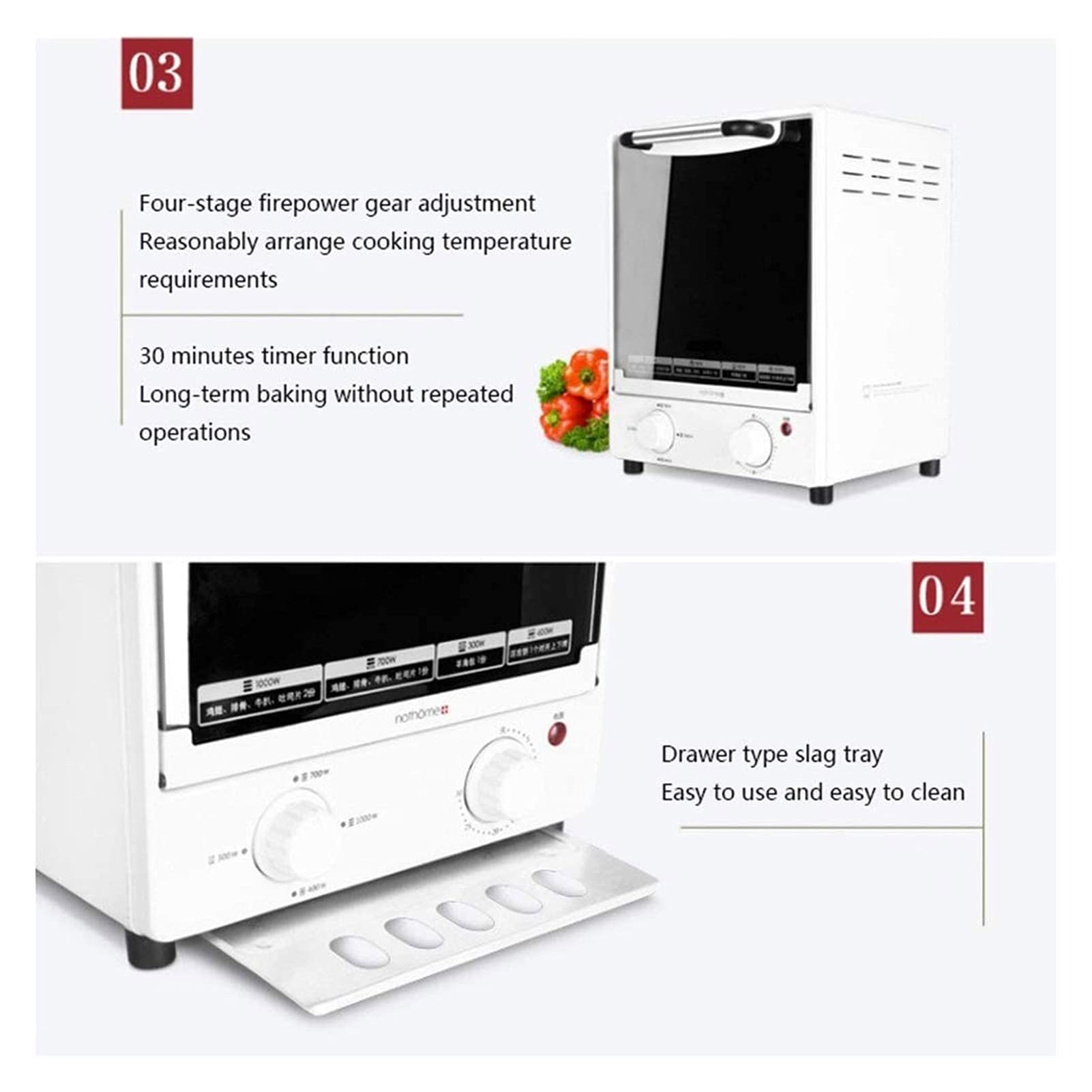HHWKSJ 8-in-1 Air Fryer Toaster Oven Combo - 800W Countertop Convection Oven for Healthy Frying, Baking, Roasting (Fries, Chicken, Cake, Cookies) - Stainless Steel, Easy to Clean - Perfect for Kitchens, Dorms & Small Apartments