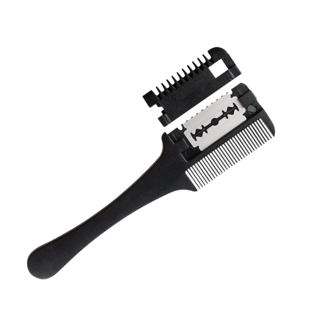 Double-Sided Haircut Scissors & Plastic Hair Comb Cutter with Stainless Steel Blade - Professional Hairdressing Trimmer & Hair Shaper Razor Comb for Women (Black) - Perfect for Salon Styling, Home Haircuts & DIY Hair Shaping