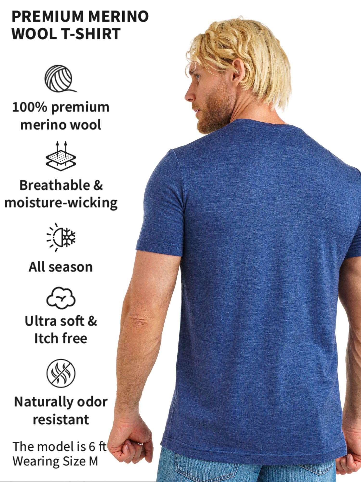 Premium 100% Merino Wool Men's T-Shirt - Breathable Short Sleeve Athletic Shirt & Base Layer for Hiking, Running & Outdoor Activities