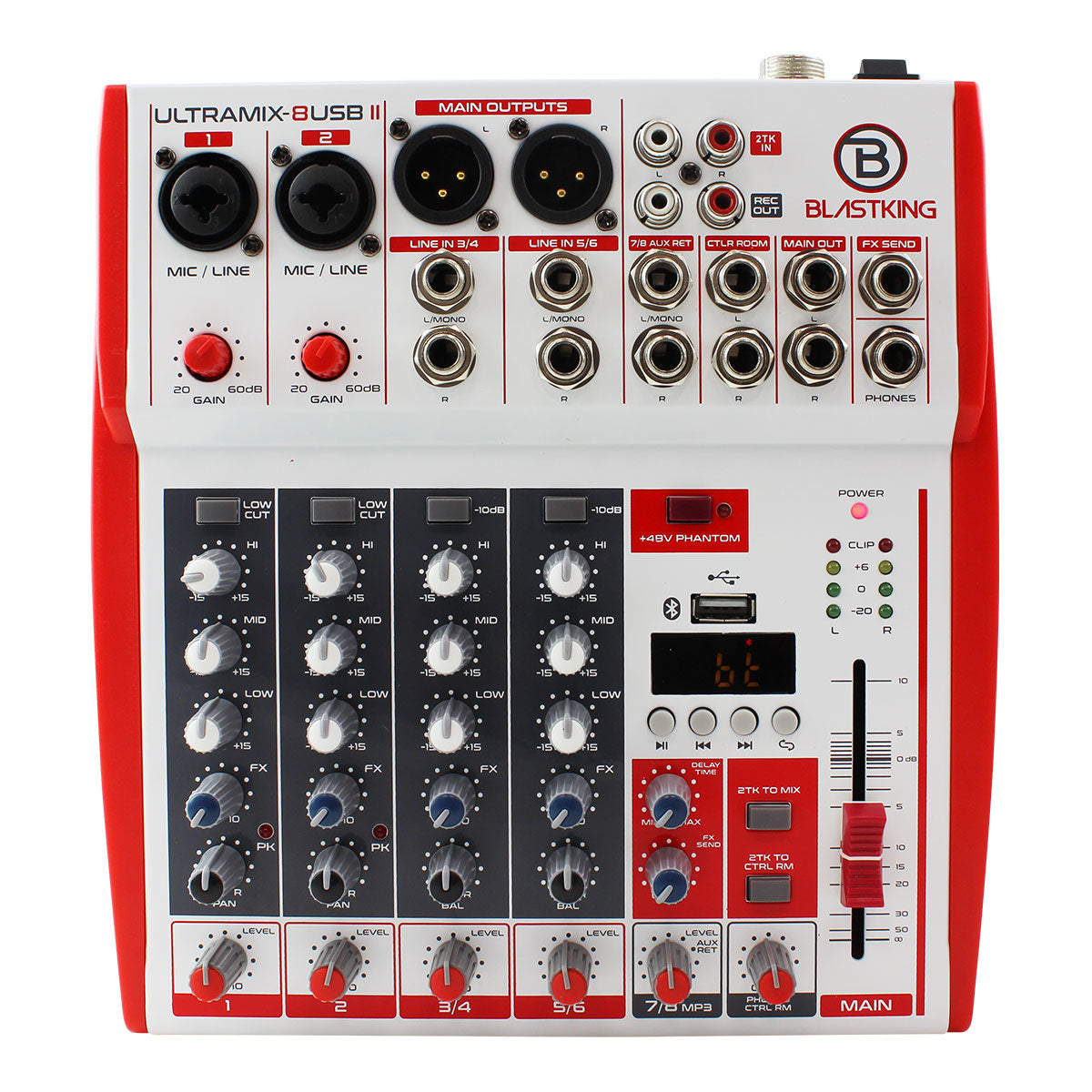 Blastking ULTRAMIX 8USBII 8-Channel Professional Audio Mixer - Analog Stereo Mixing Console for Live Performances, Studio Recording & DJ Setups
